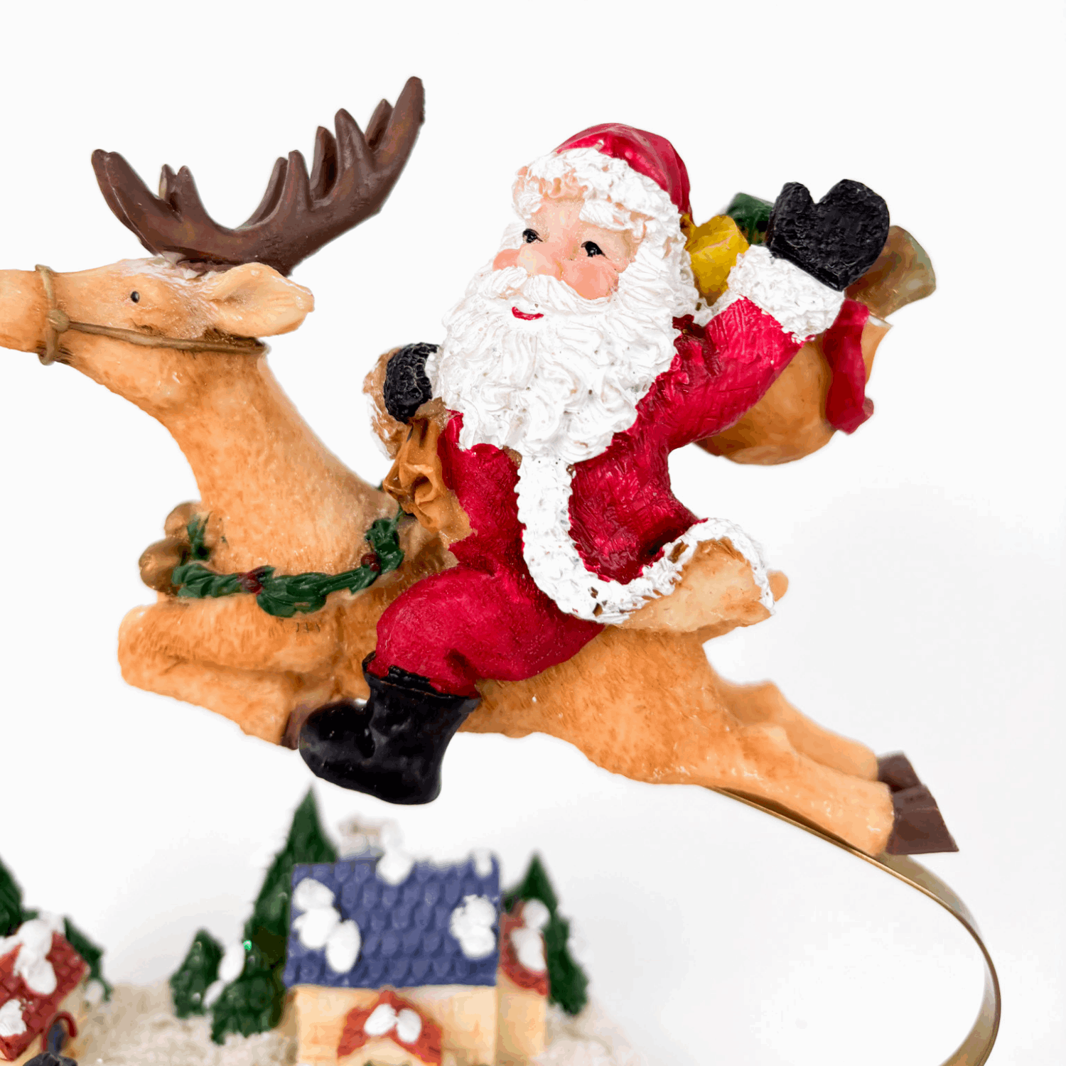 Vintage Flying Santa and Rudolph Christmas Ornament Boxed Sunshine Thrift