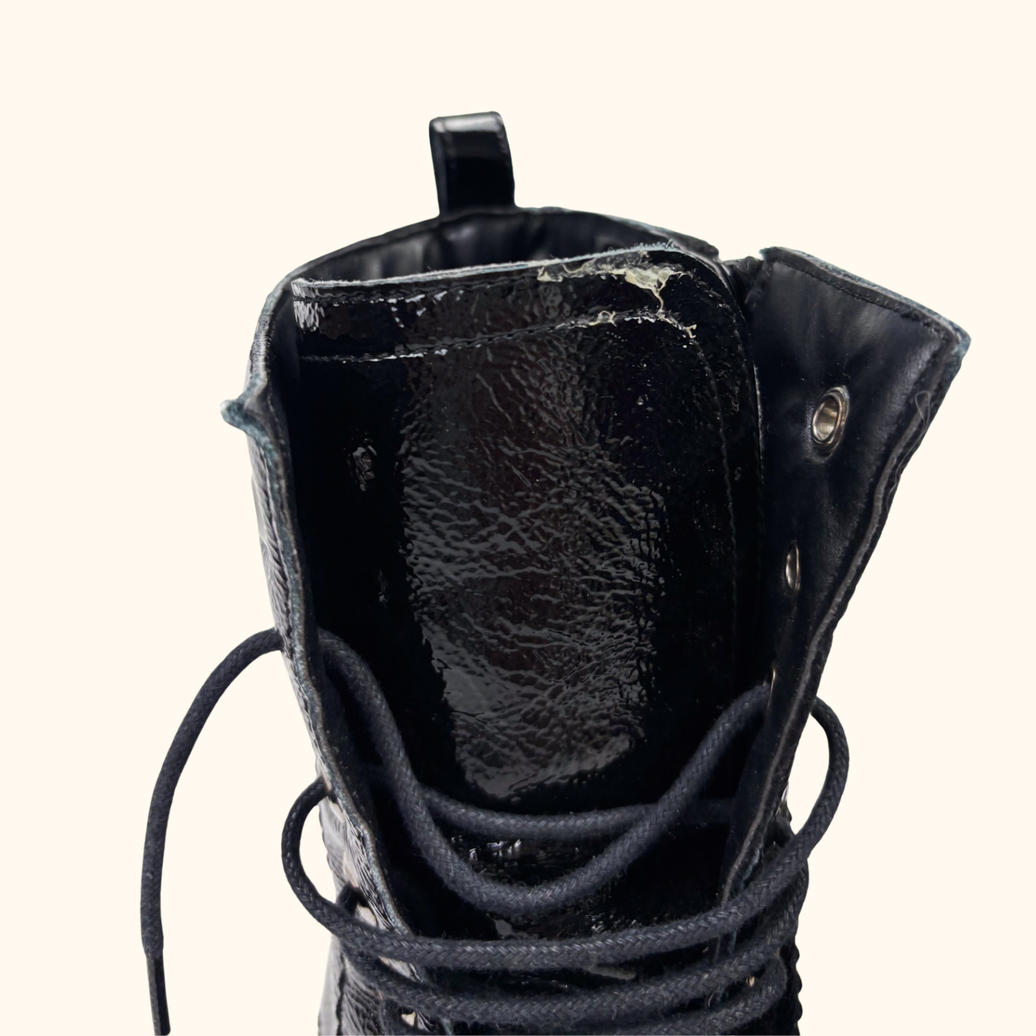 Dune London Black Patent Leather Lace Up Boots - Size 5 Dune London