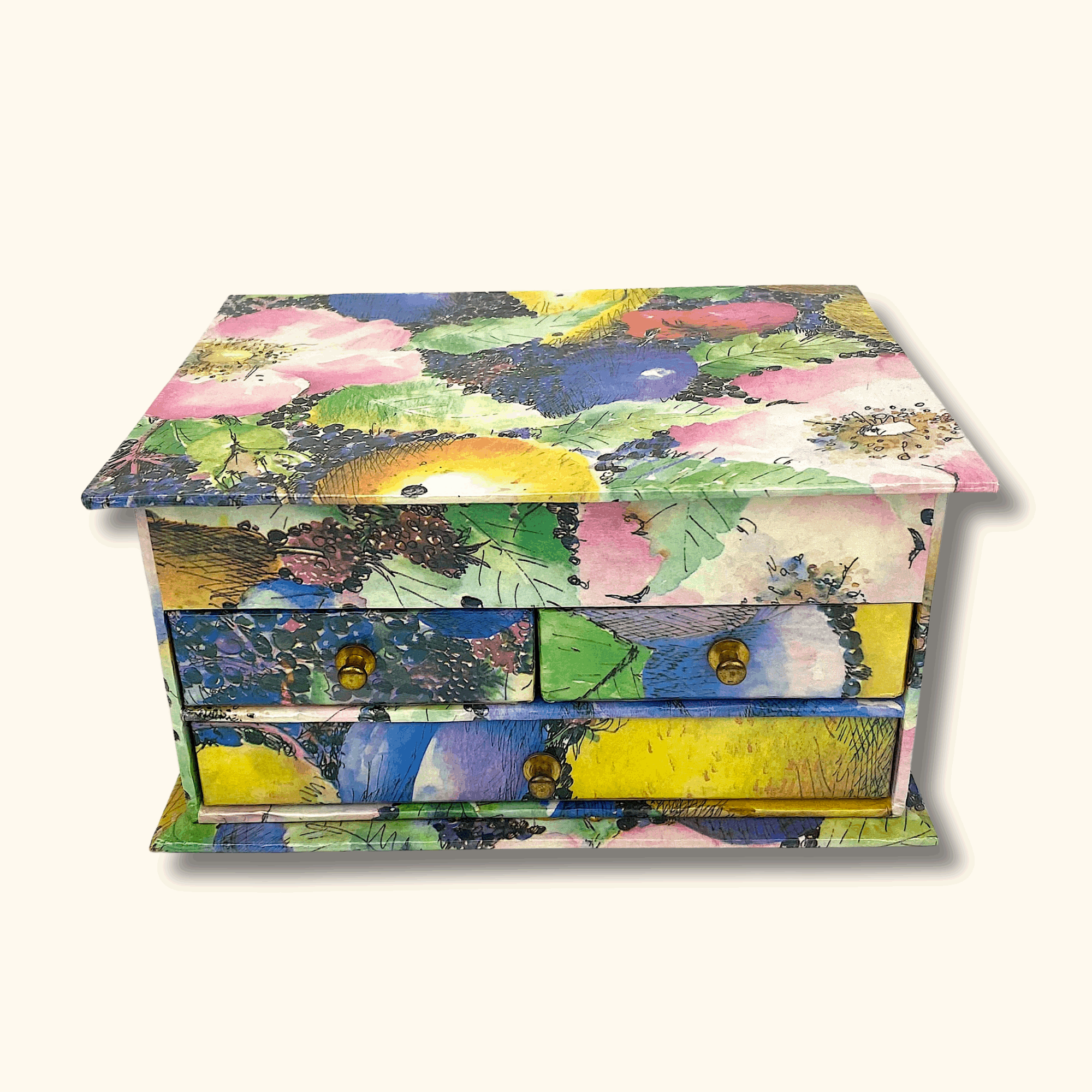 Colourful Paper Jewellery Box with Drawers and Mirror - - Decoration