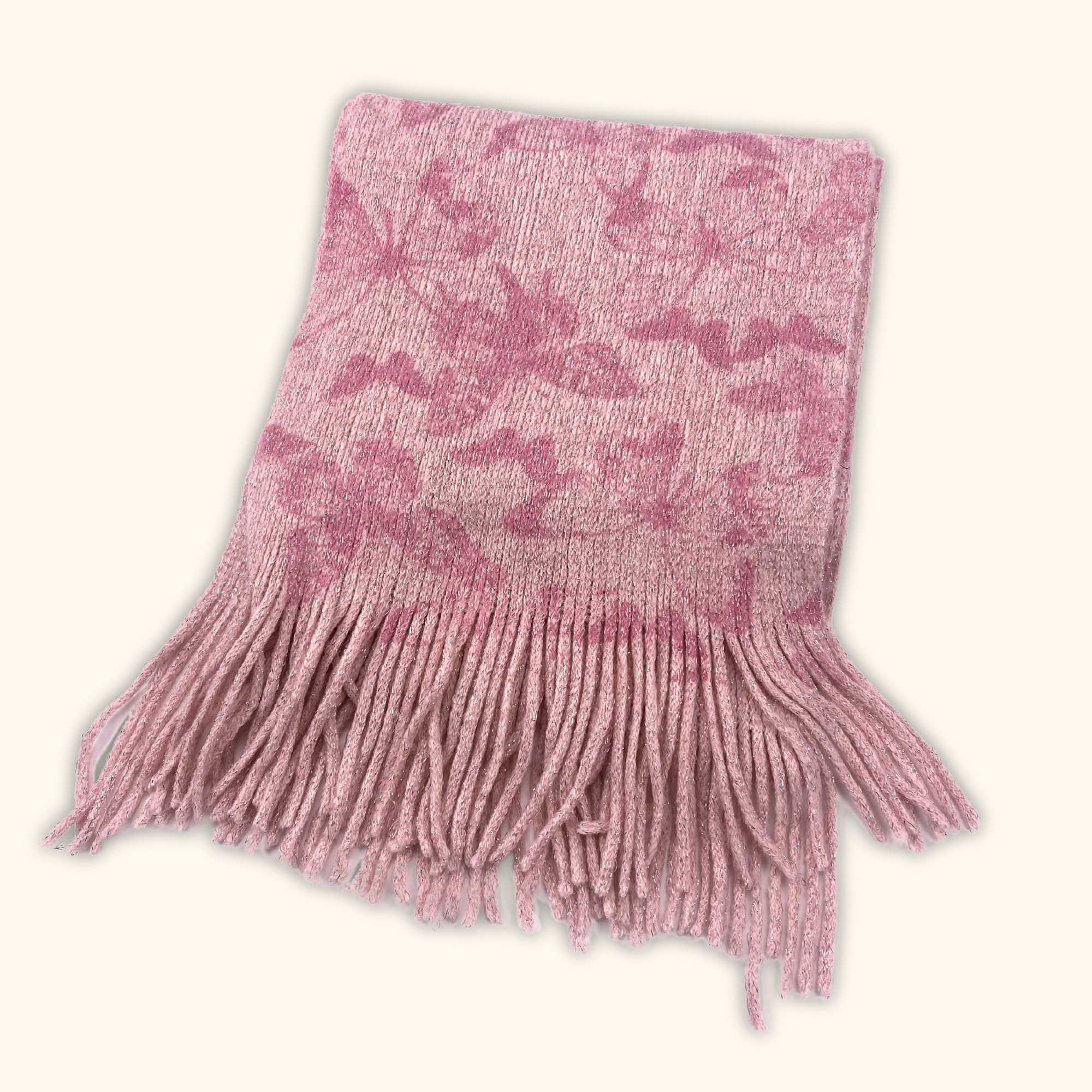 Butterfly Sparkle Fringe Scarf Light Pink - - Scarves