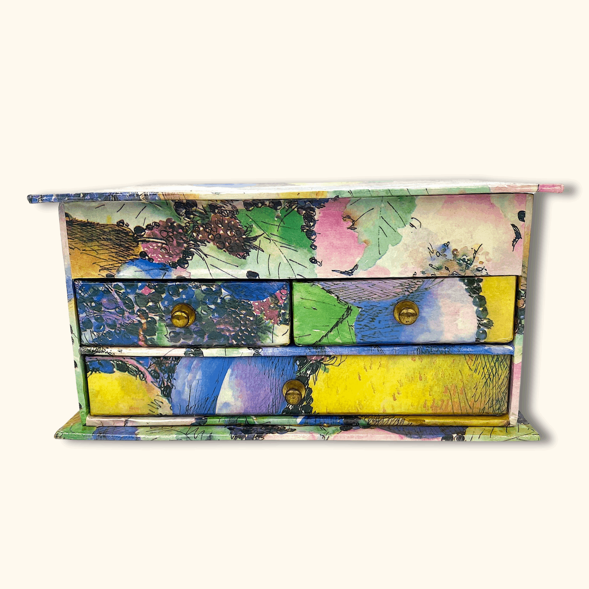 Colourful Paper Jewellery Box with Drawers and Mirror - - Decoration