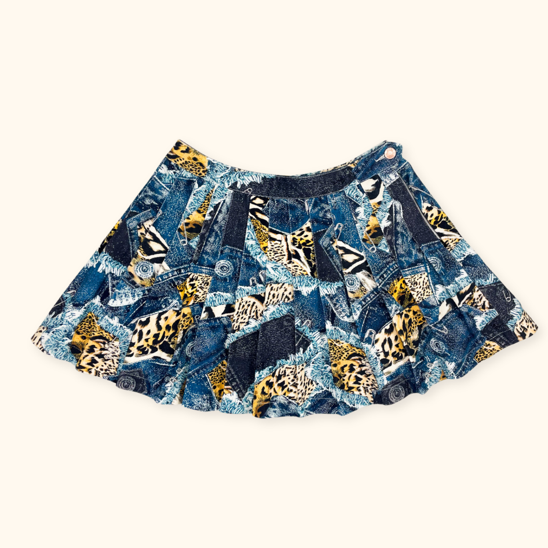Jaded London Patchwork Animal Print Pleated Denim Mini Skirt - Size 8 Jaded London