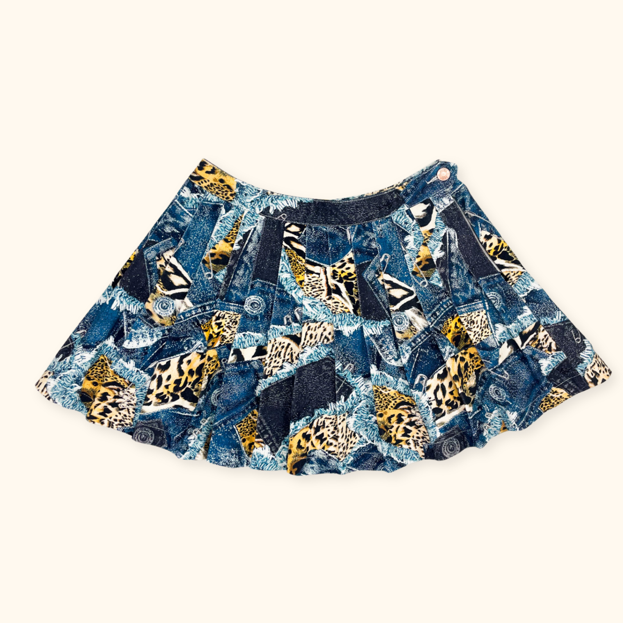 Jaded London Patchwork Animal Print Pleated Denim Mini Skirt - Size 8 Jaded London