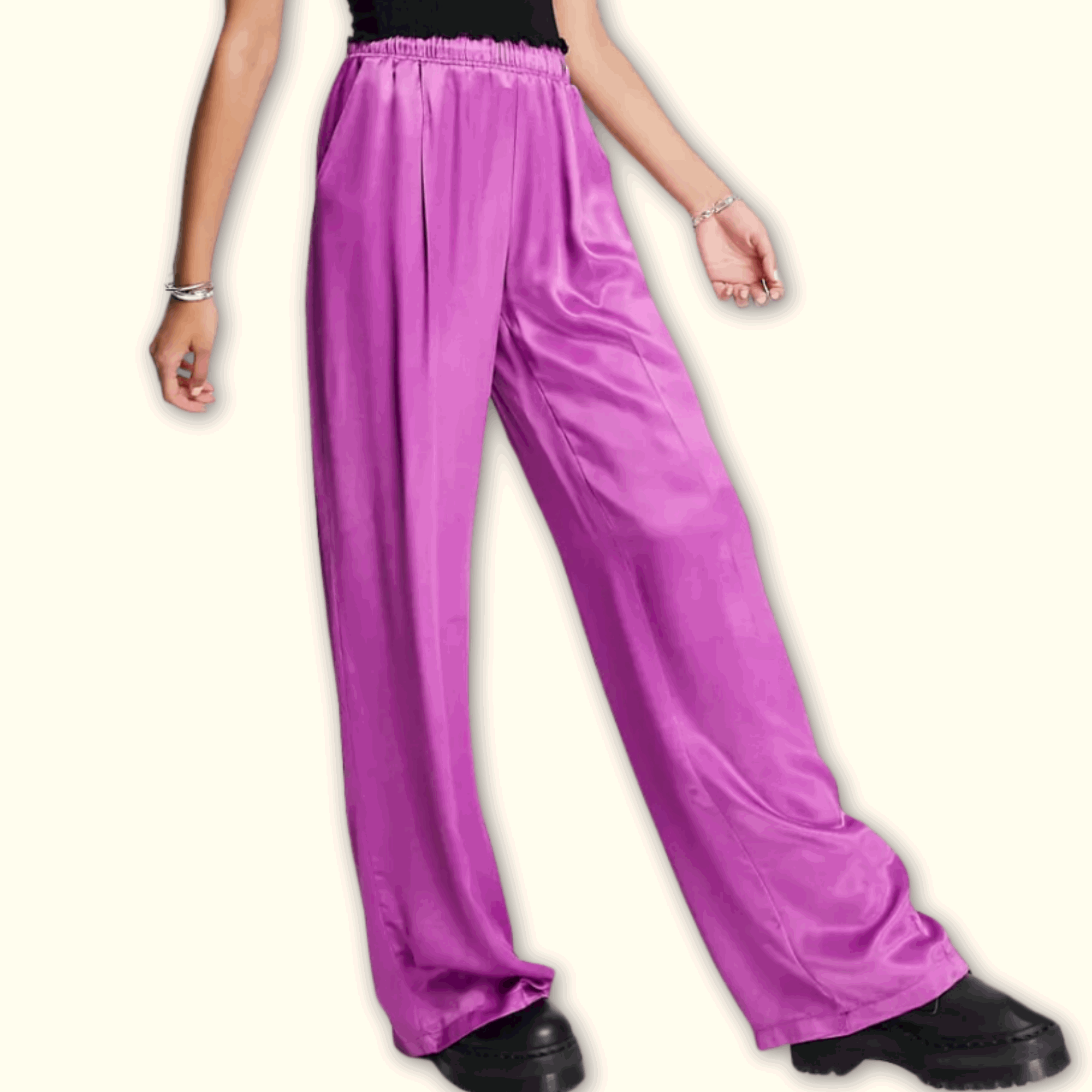 Bershka Purple High Rise Straight Leg Satin Trousers - Size Medium - - Trousers