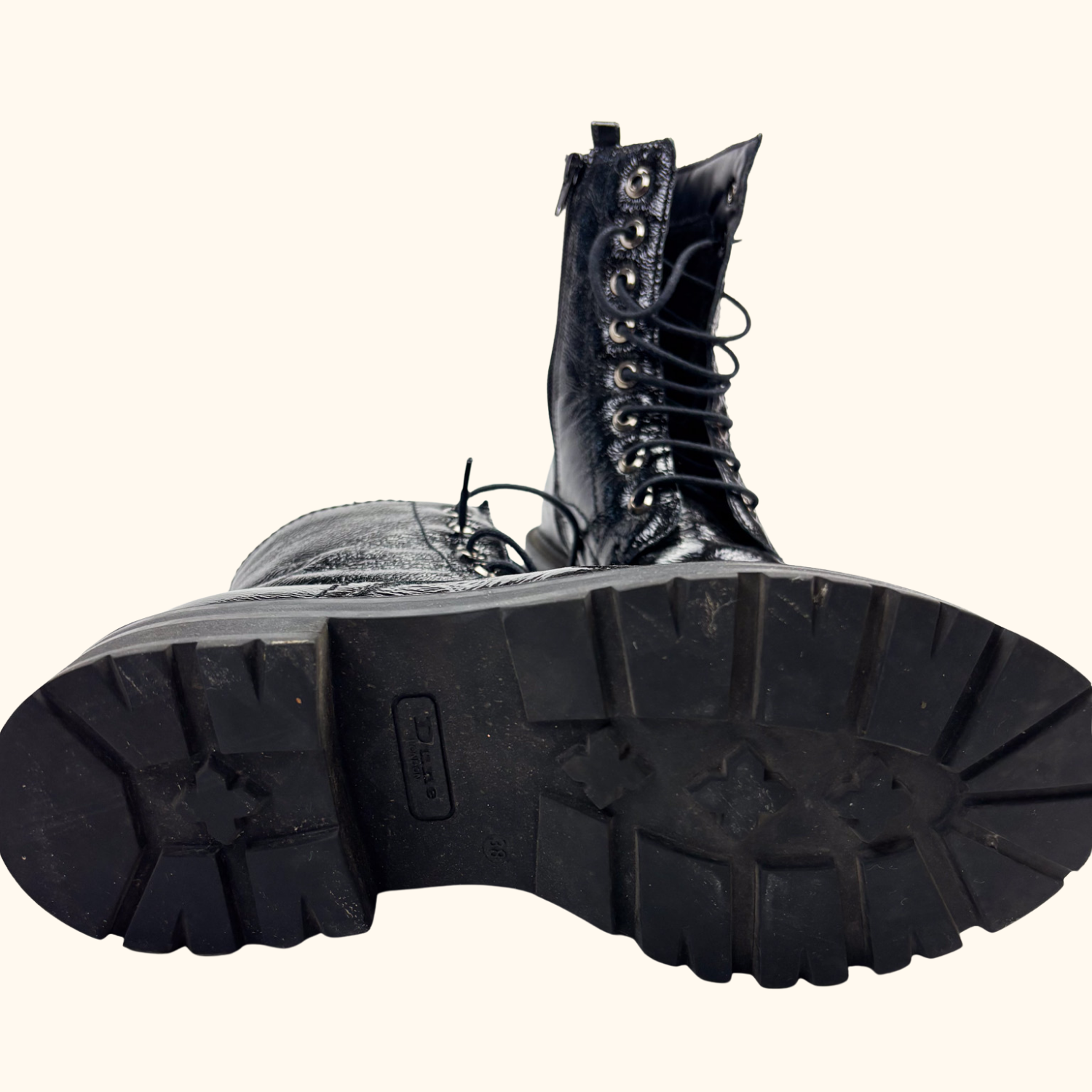 Dune London Black Patent Leather Lace Up Boots - Size 5 Dune London