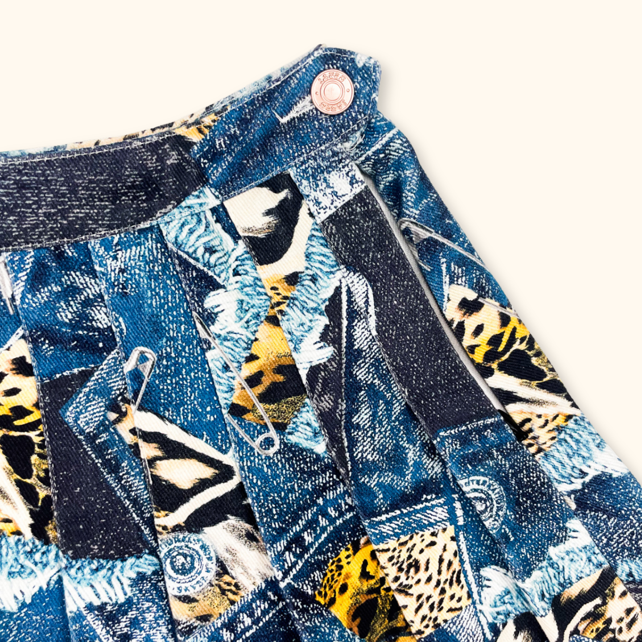 Jaded London Patchwork Animal Print Pleated Denim Mini Skirt - Size 8 Jaded London