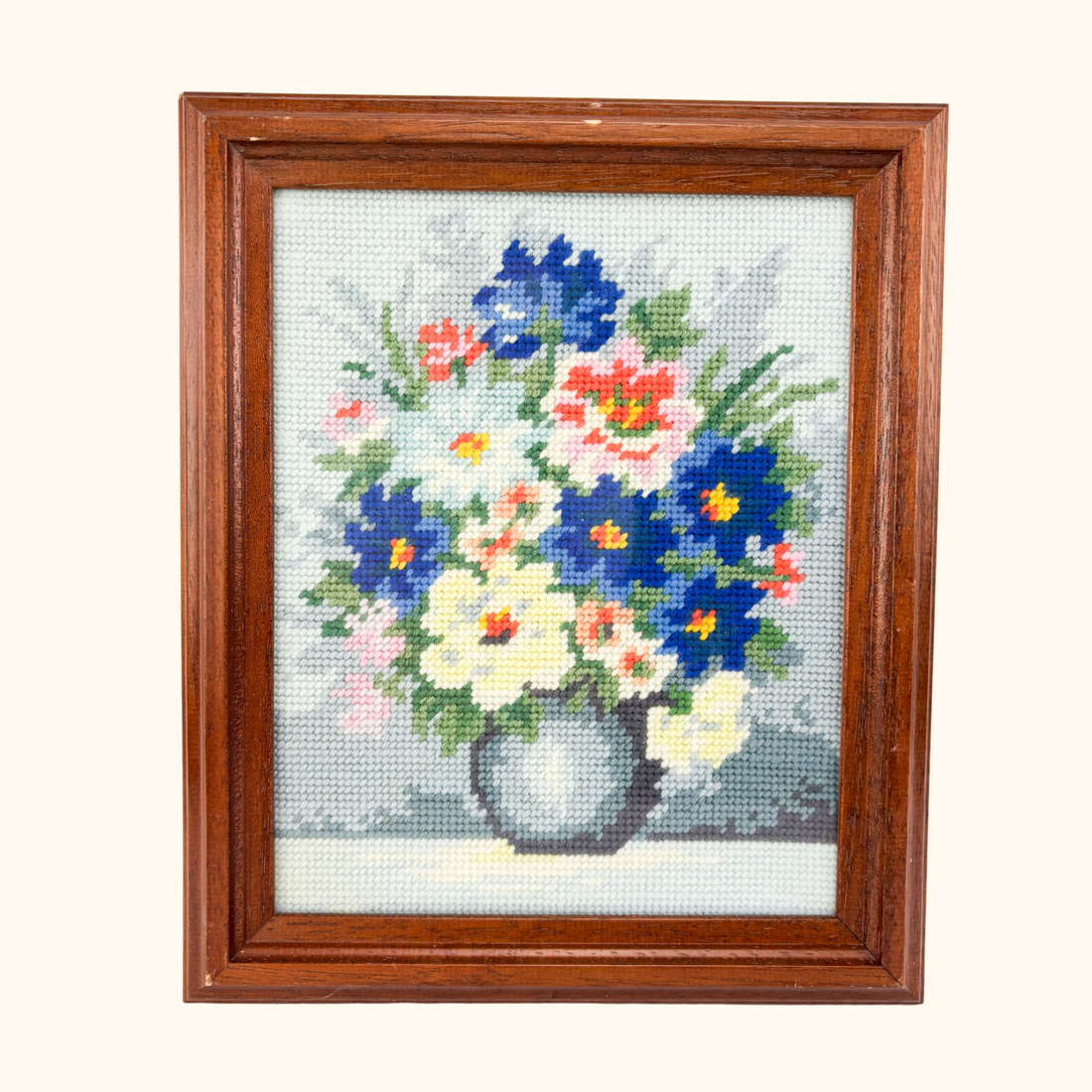 Floral Bouquet Framed Needlepoint Artwork Sunshine Thrift