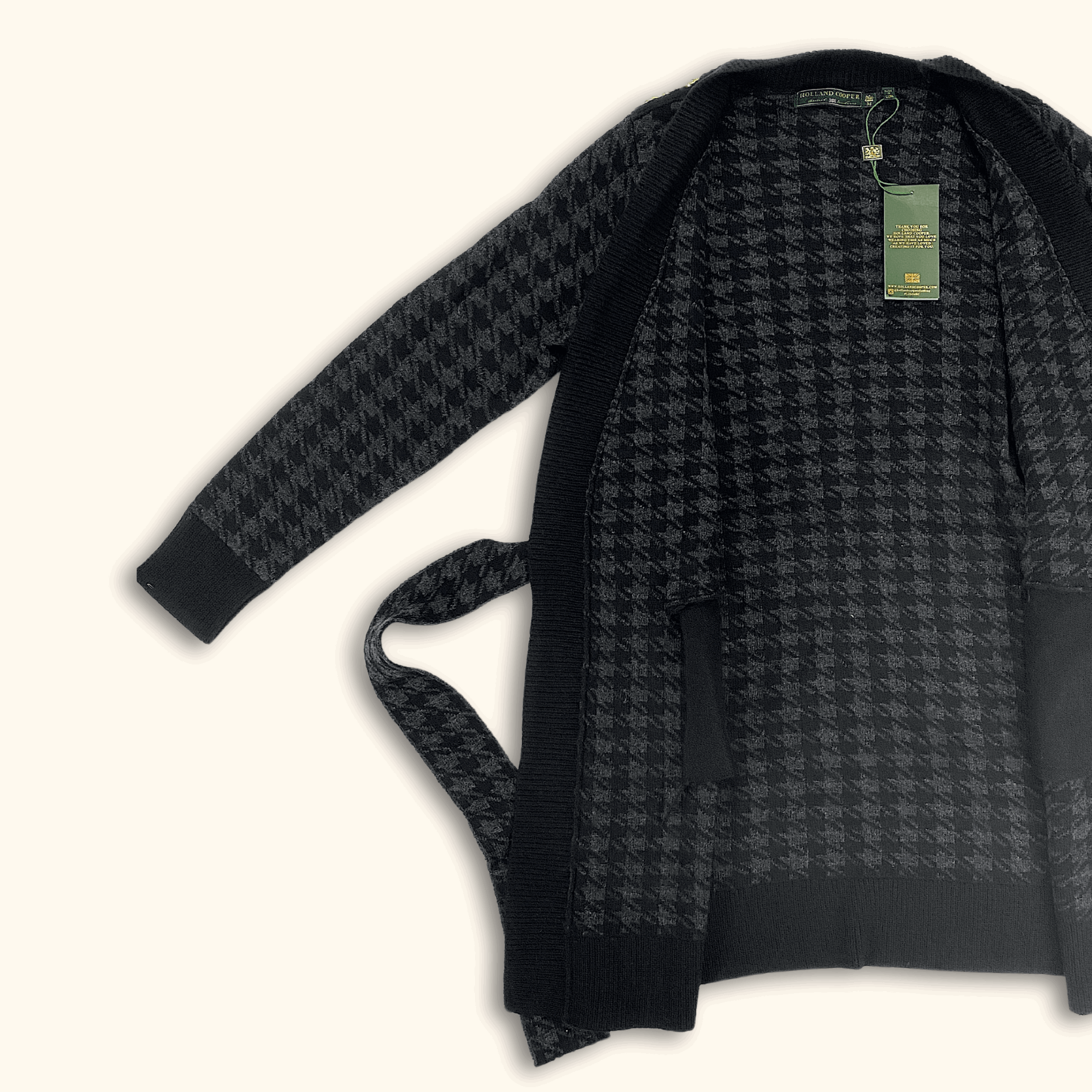 Holland Cooper Houndstooth Grey Cardigan with Belt - Size Medium - - Cardigans