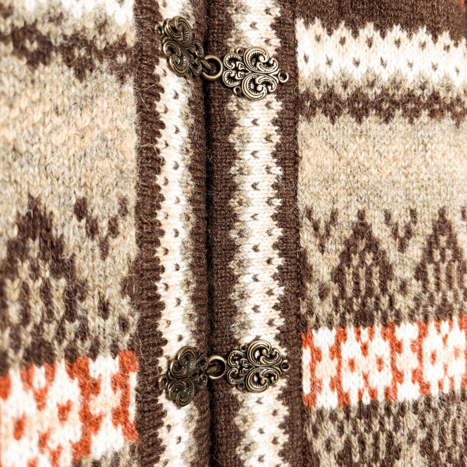 Susan Bristol Brown 100% Wool Fair Isle Cardigan - Size Medium Sunshine Thrift