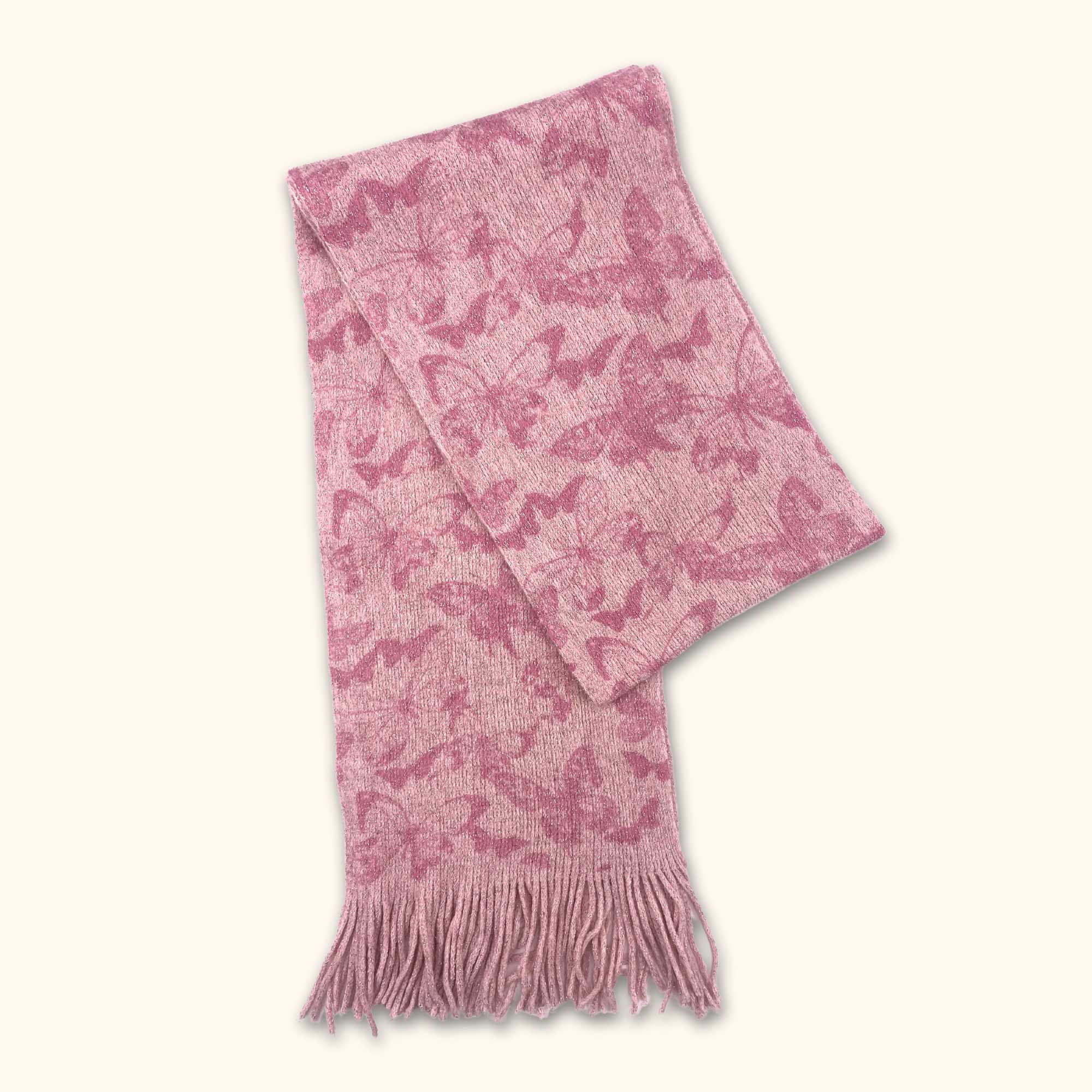 Butterfly Sparkle Fringe Scarf Light Pink - - Scarves