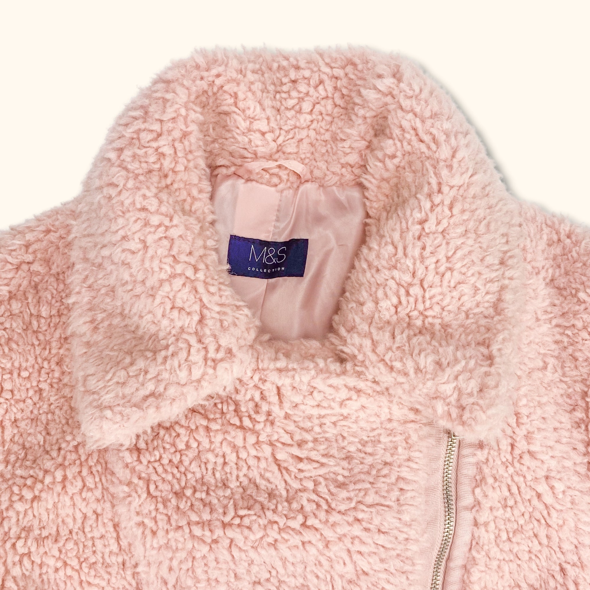 M&S Light Pink Zip Up Borg Jacket - Size 6 -  - Coats & jackets