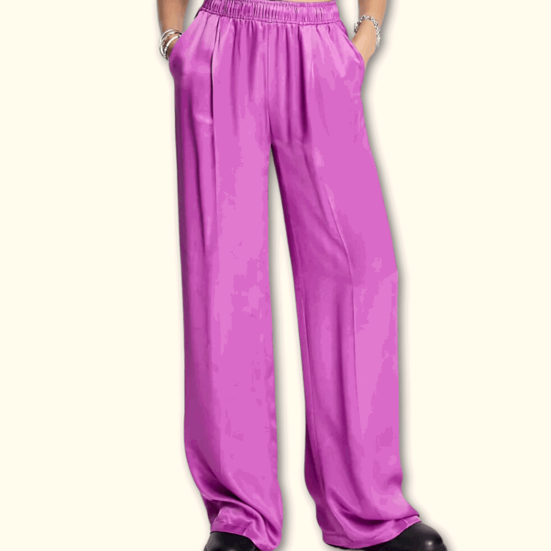 Bershka Purple High Rise Straight Leg Satin Trousers - Size Medium - - Trousers