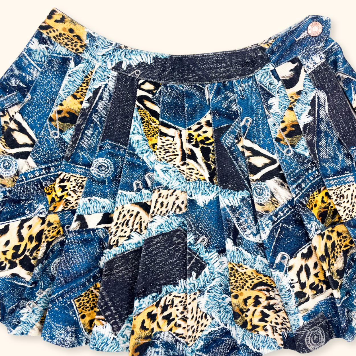 Jaded London Patchwork Animal Print Pleated Denim Mini Skirt - Size 8 Jaded London