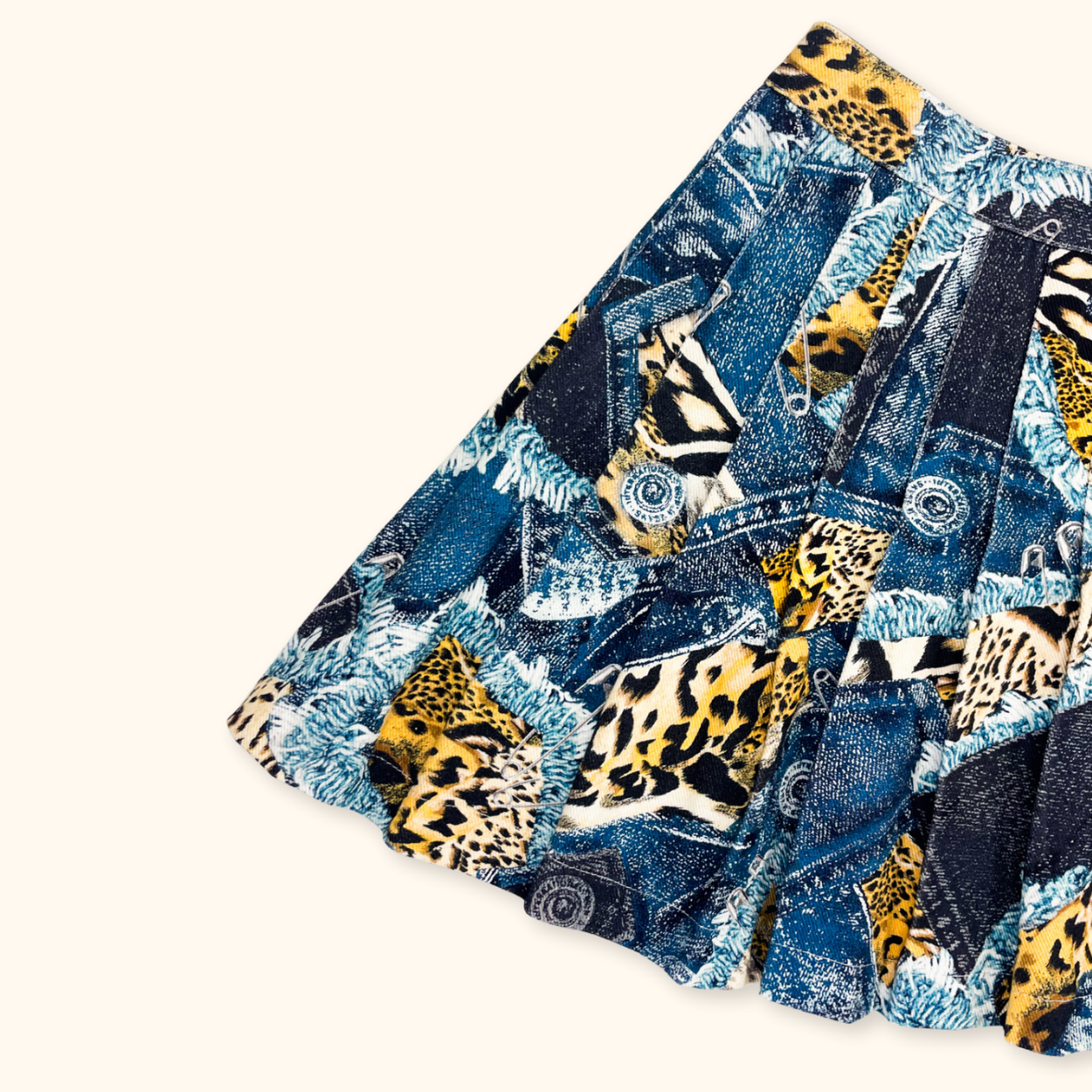 Jaded London Patchwork Animal Print Pleated Denim Mini Skirt - Size 8 Jaded London