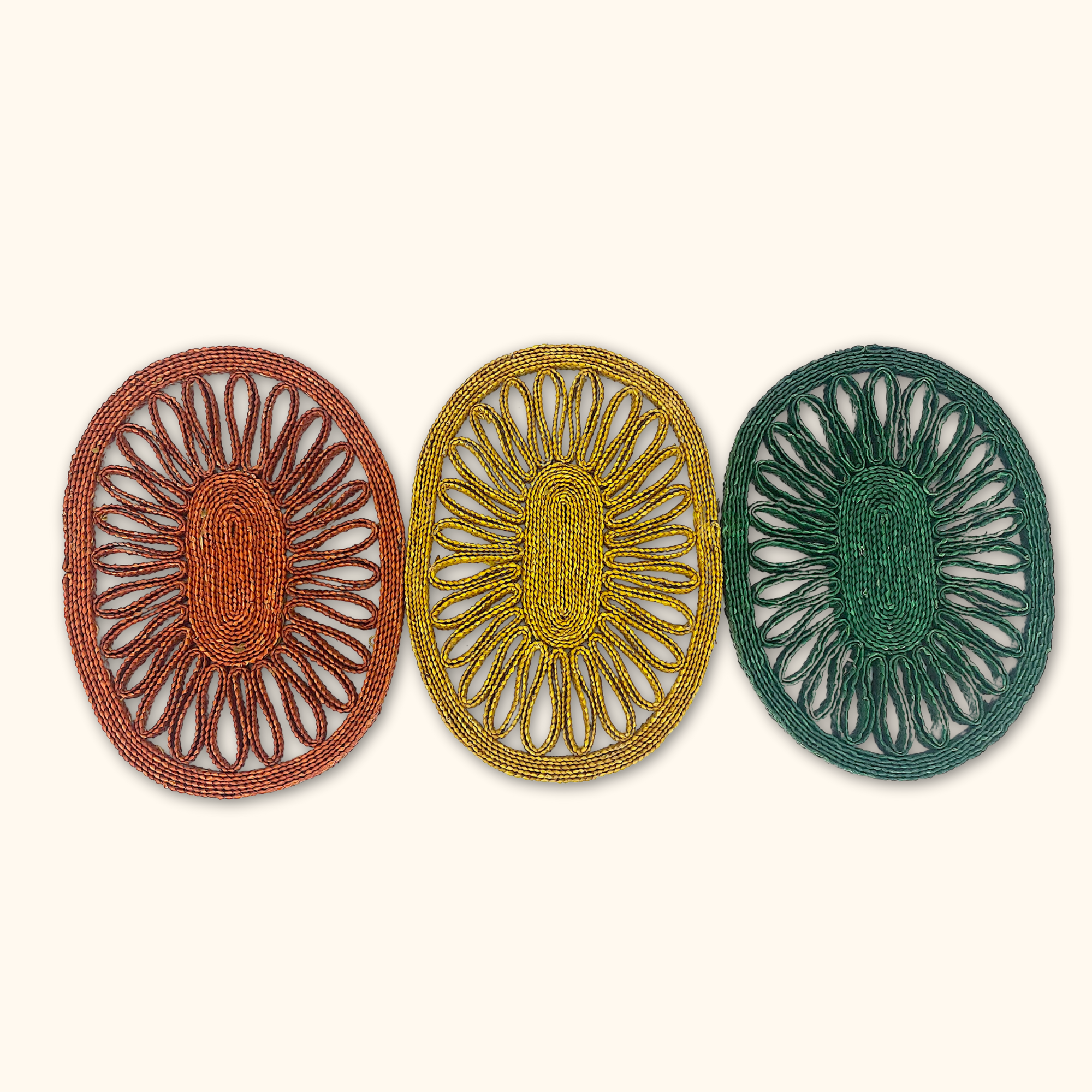 Vintage Rattan Wicker Trivets - Set of 3 - - Kitchenware