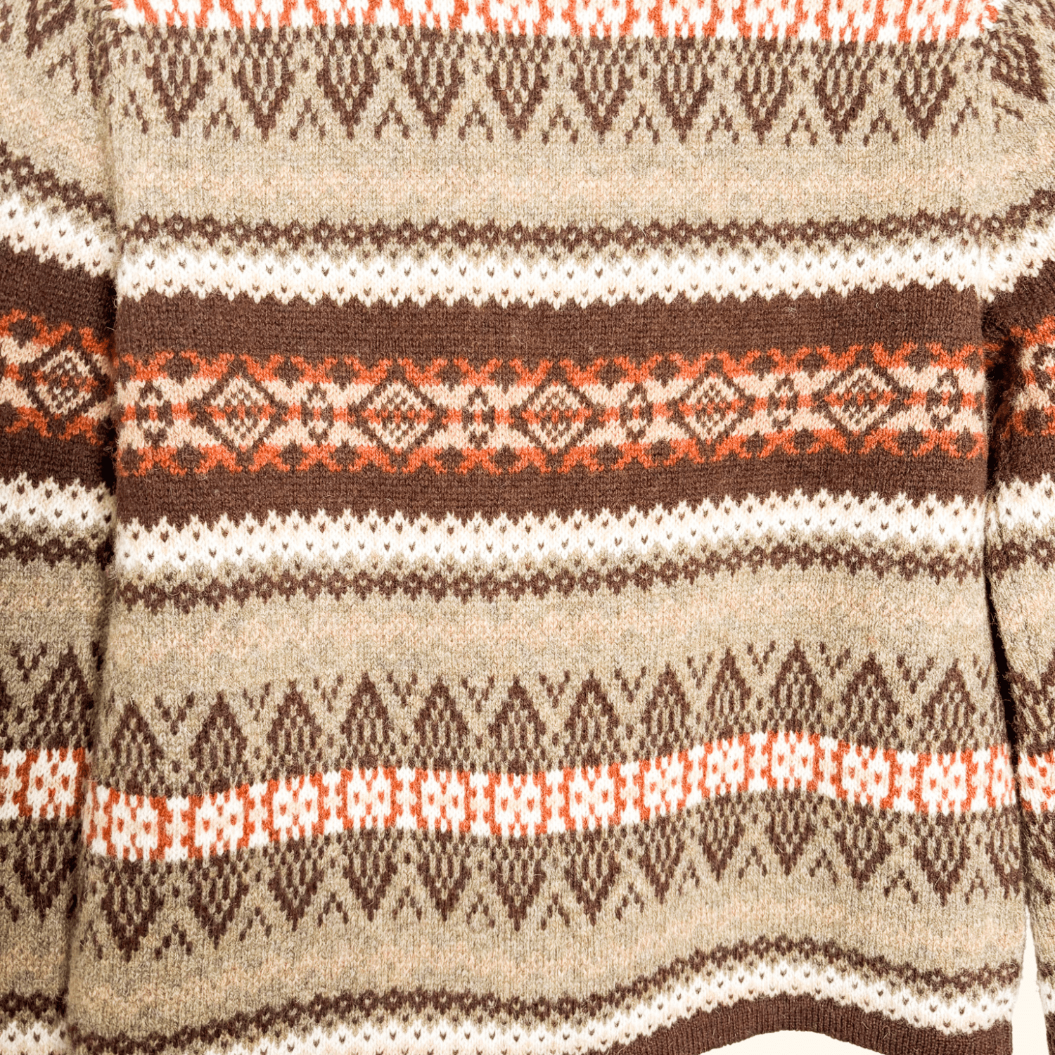 Susan Bristol Brown 100% Wool Fair Isle Cardigan - Size Medium Sunshine Thrift