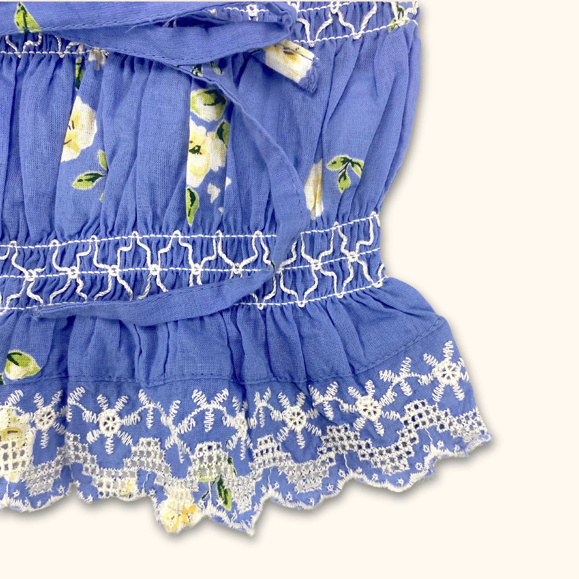 Reclaimed Vintage Blue Floral Ruffle Bandeau Crop Top - Size 8 - - Tops & Shirts