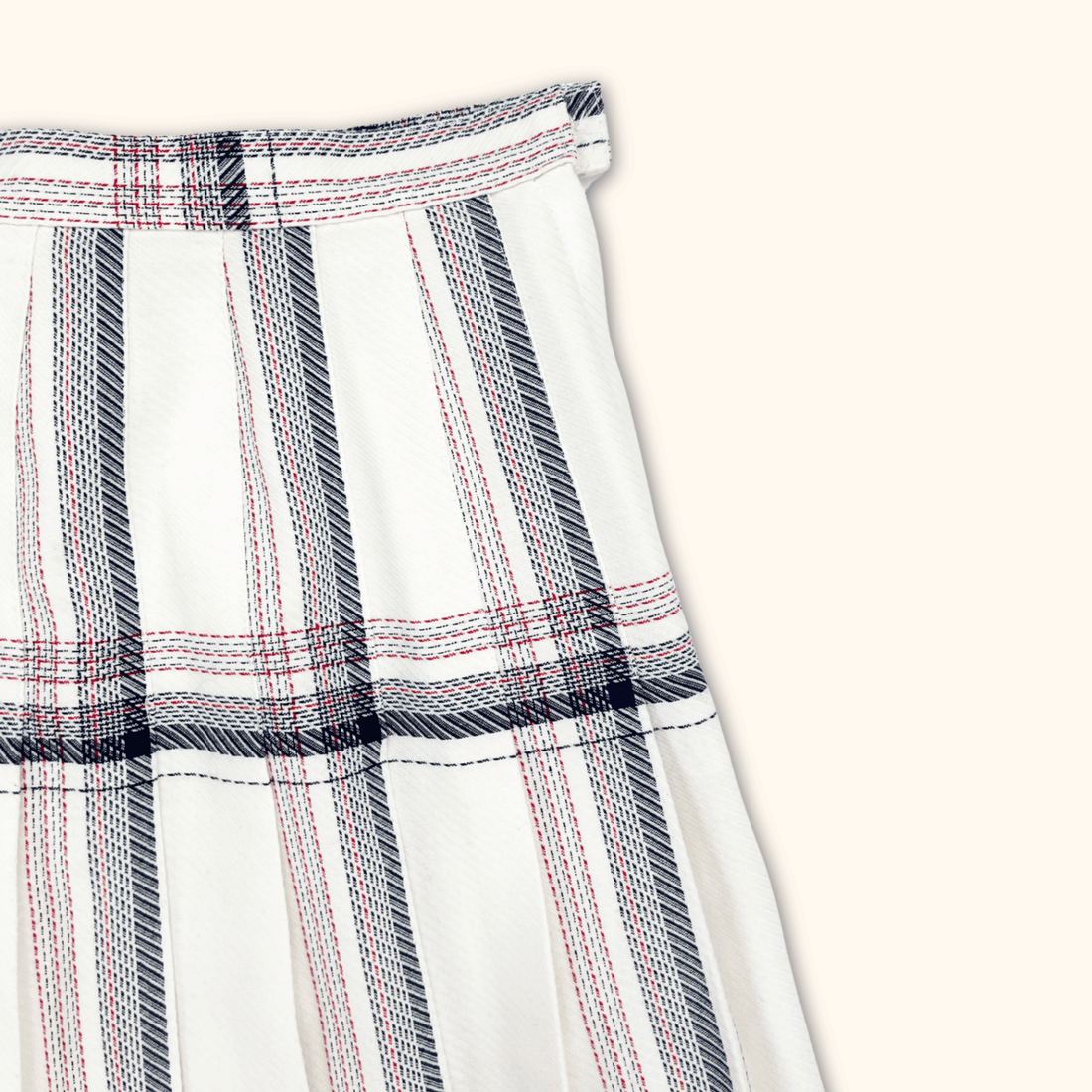 St Michael White and Navy Pleated Mini Skirt - Size XS St Michael