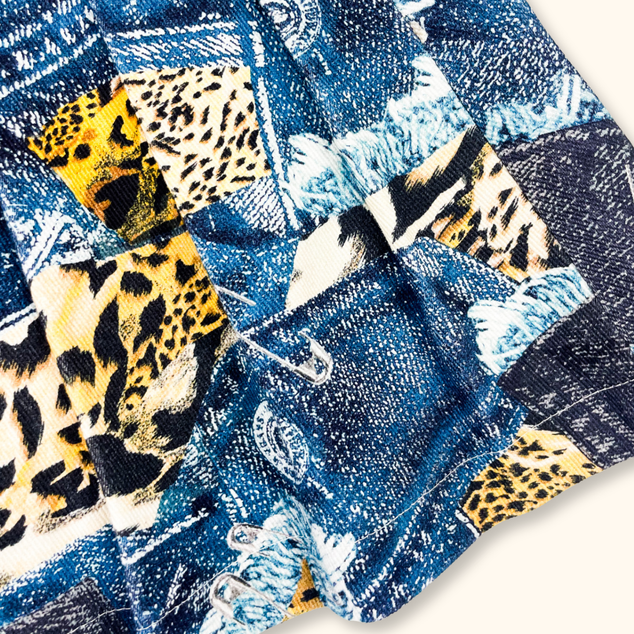 Jaded London Patchwork Animal Print Pleated Denim Mini Skirt - Size 8 Jaded London