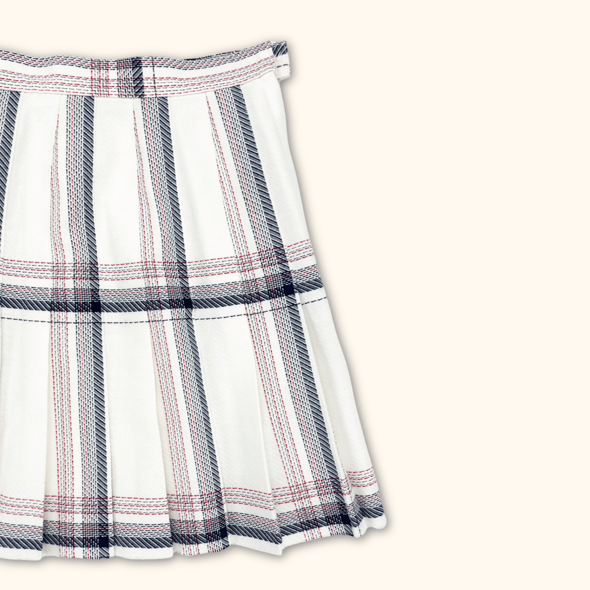 St Michael White and Navy Pleated Mini Skirt - Size XS St Michael