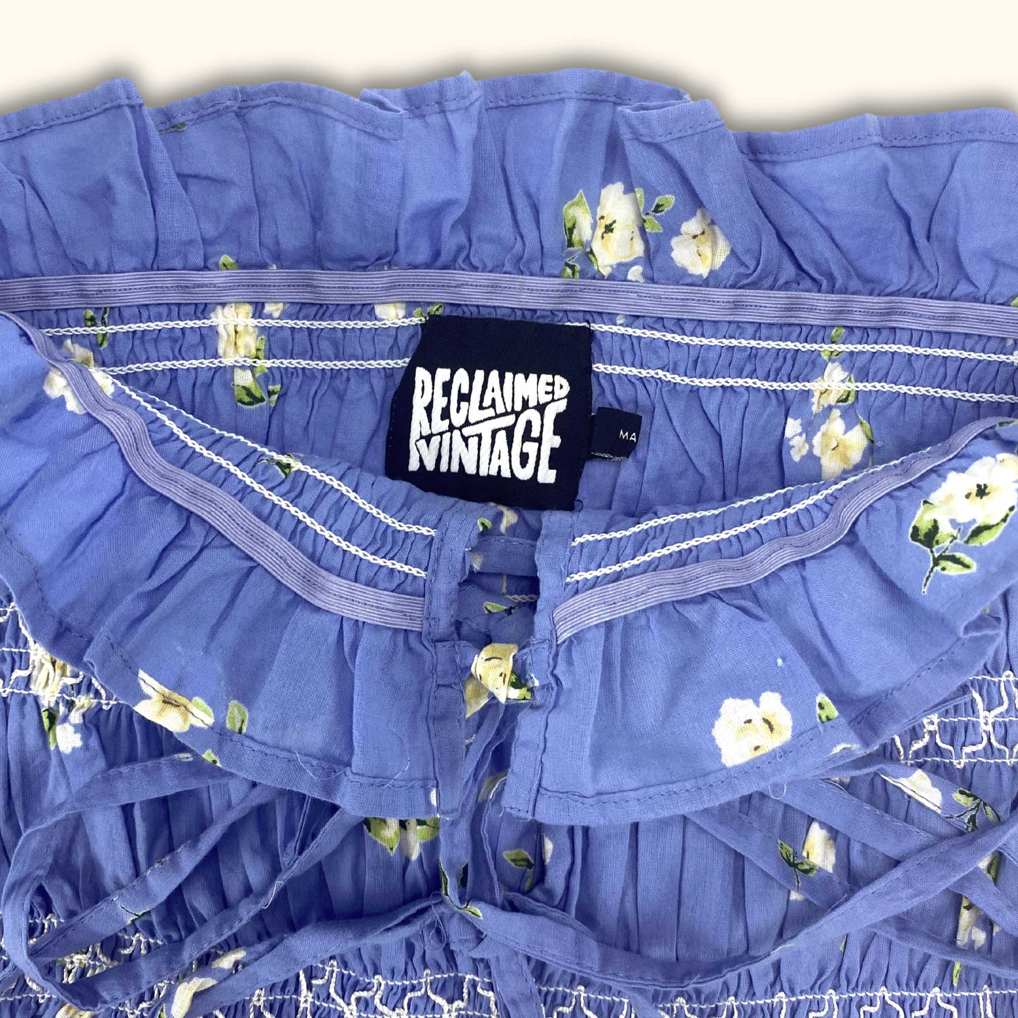 Reclaimed Vintage Blue Floral Ruffle Bandeau Crop Top - Size 8 - - Tops & Shirts