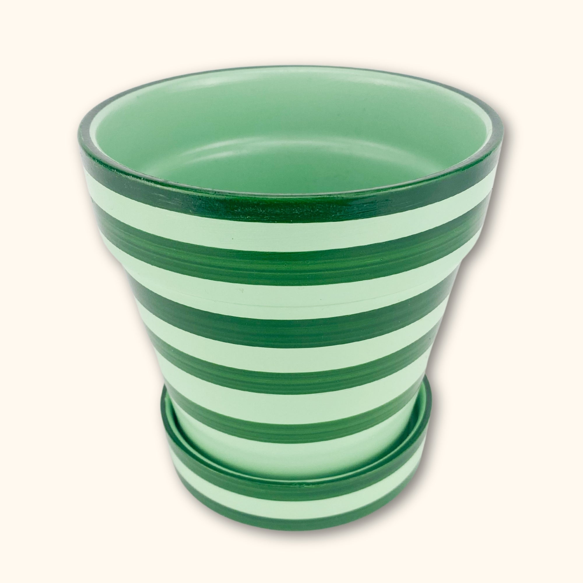 Green Striped Plant Pot - - Plant pots