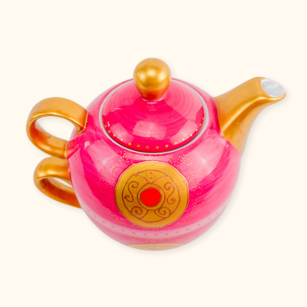 Pink and Gold Tea For One Teapot and Cup Porcellan Brandani