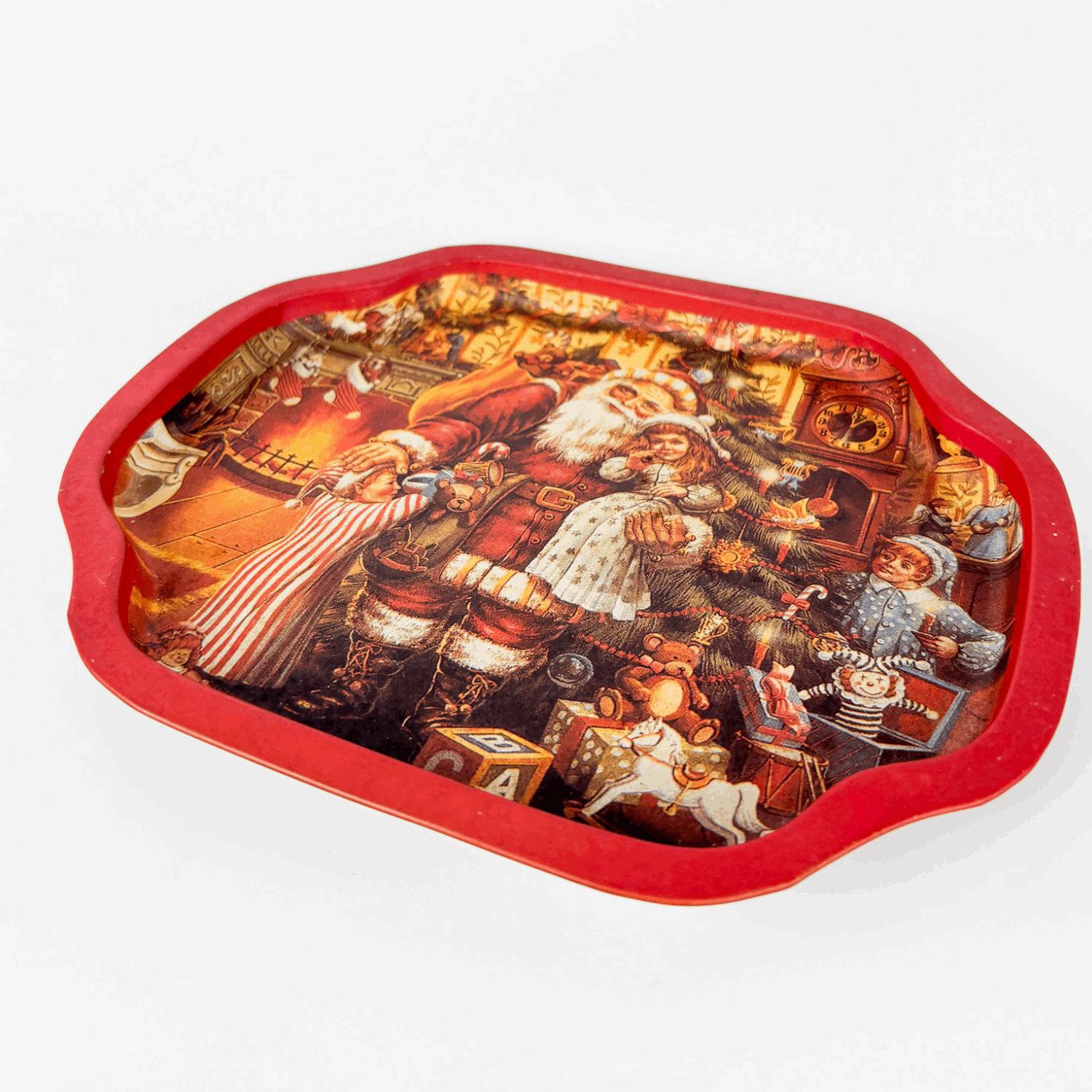 Vintage Hartin Christmas Snack Trays Red and Blue Set of 2 Hartin