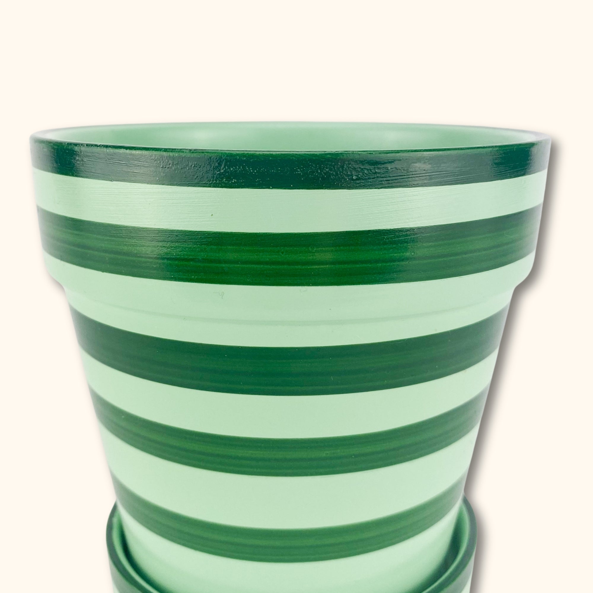 Green Striped Plant Pot - - Plant pots