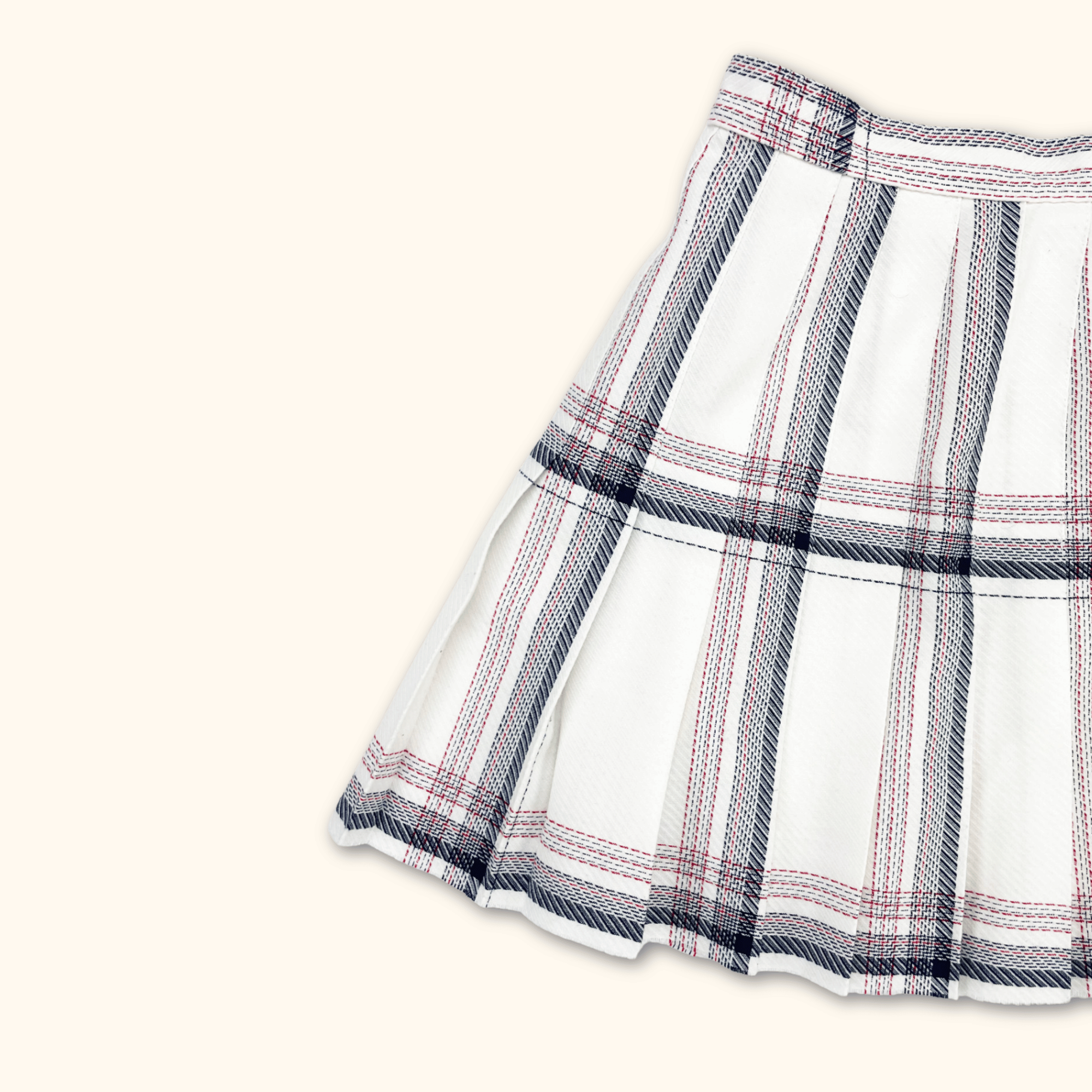 St Michael White and Navy Pleated Mini Skirt - Size XS St Michael