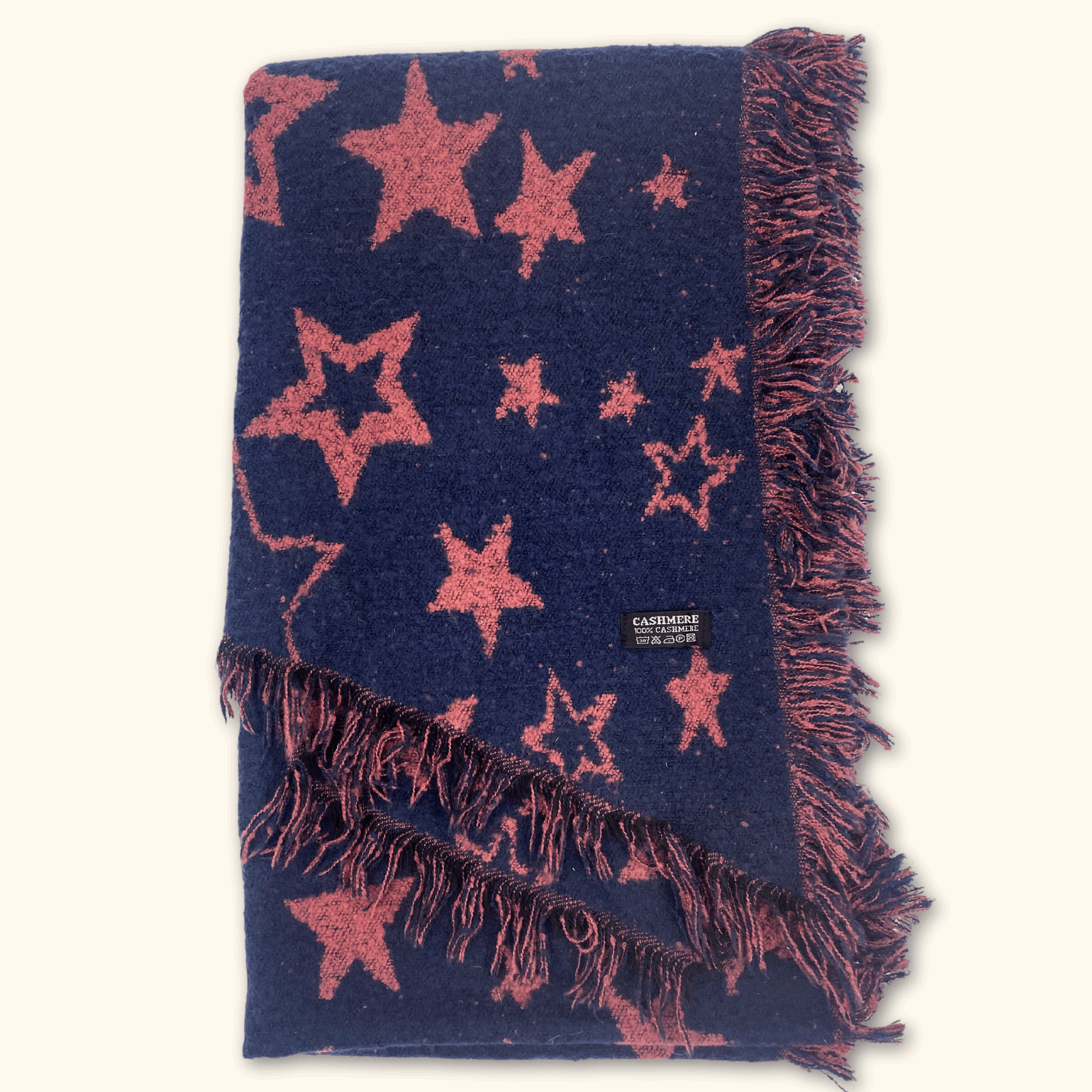 Navy and Pink Reversible Cashmere Star Scarf - - Scarves