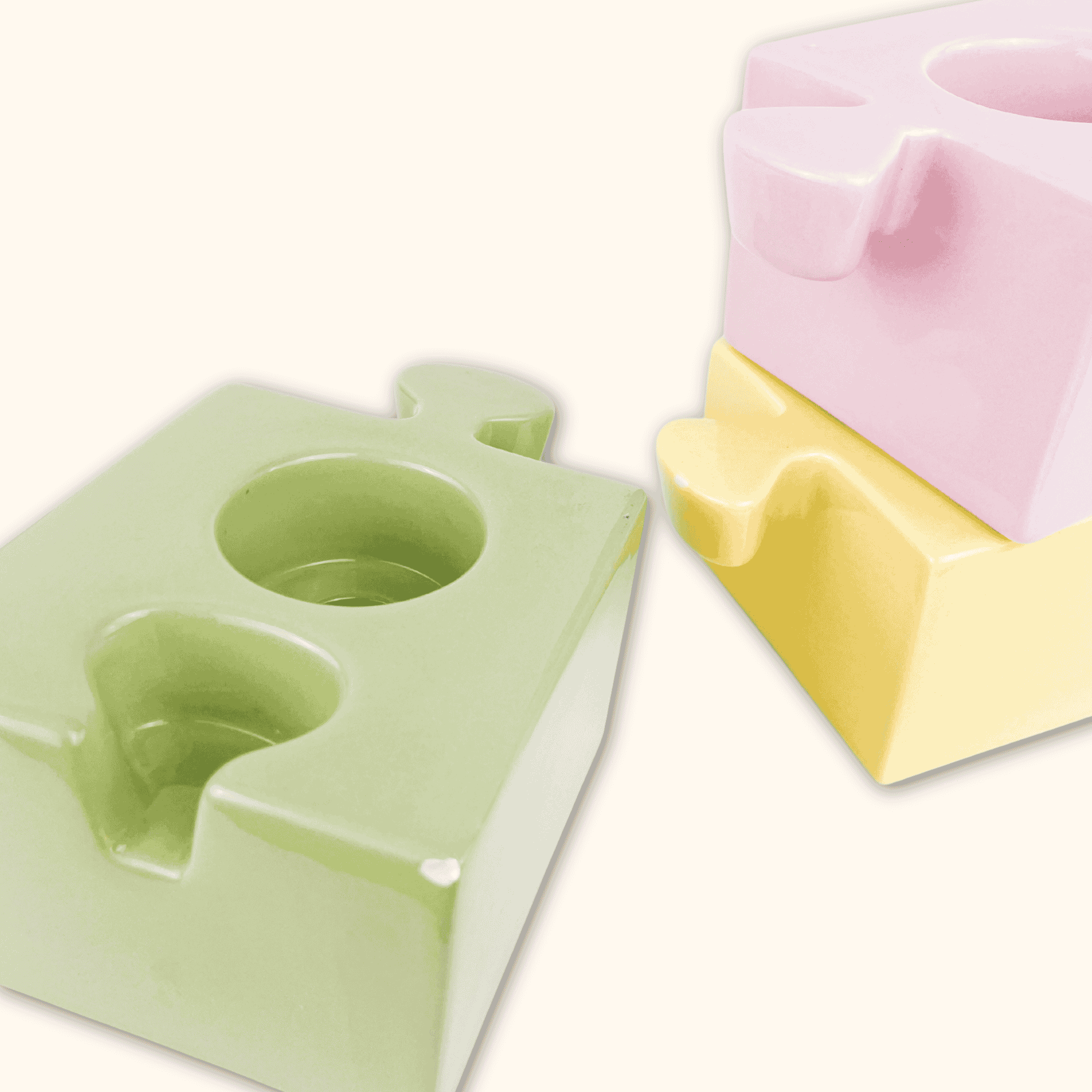 Jigsaw Puzzle Novelty Candle Holder - Set of 3 Sunshine Thrift