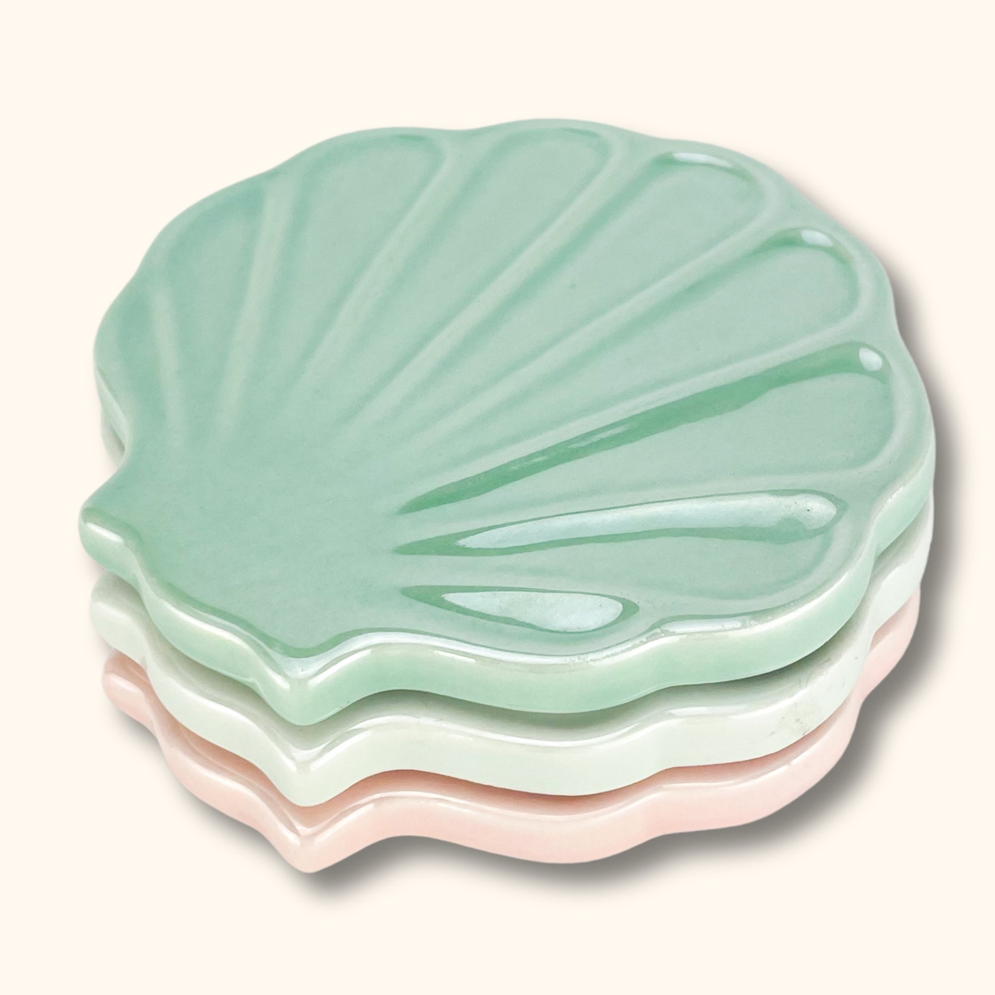 Clam Shell Ceramic Coasters - Set of 4 - - Kitchenware