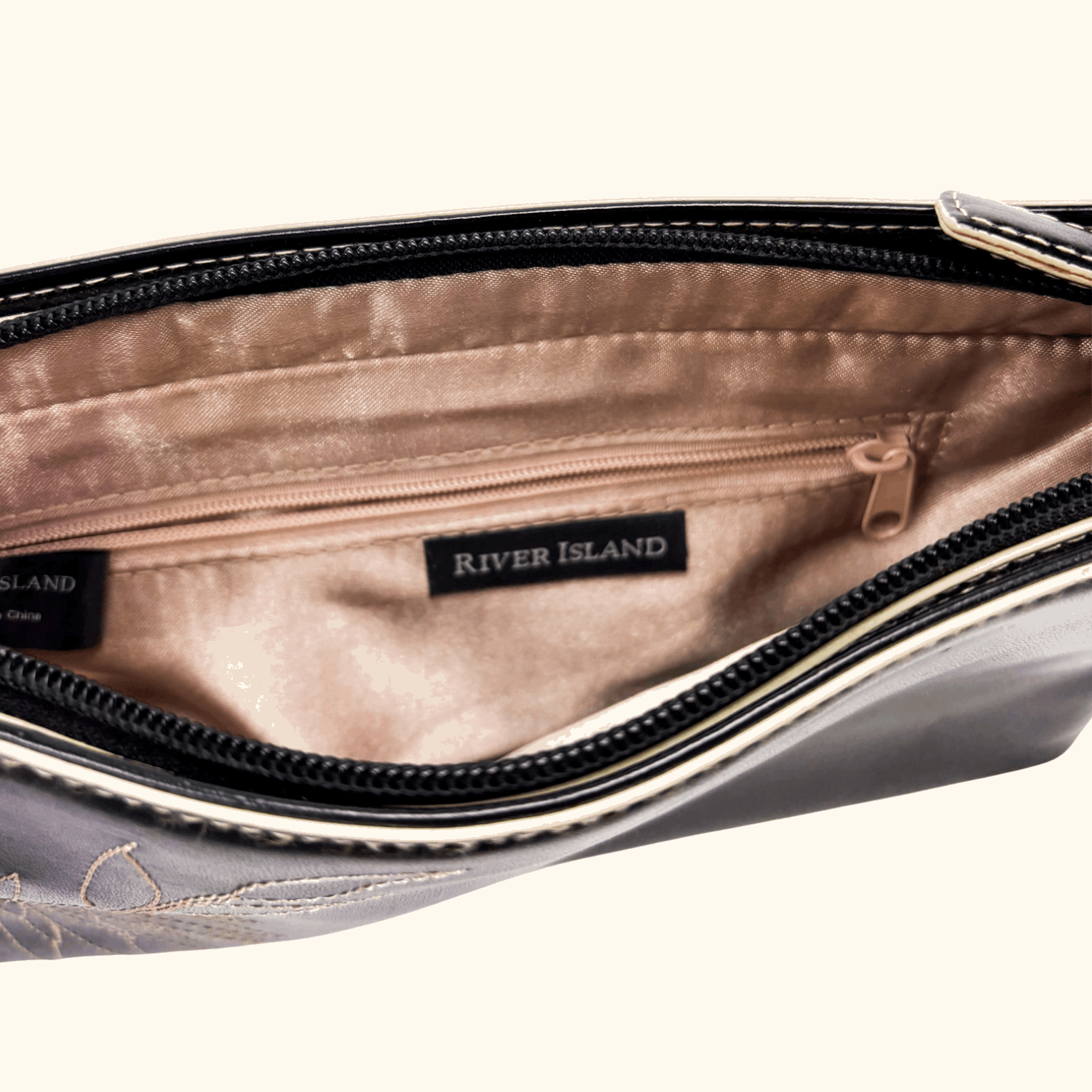 River Island Black Faux Leather Floral Shoulder Bag