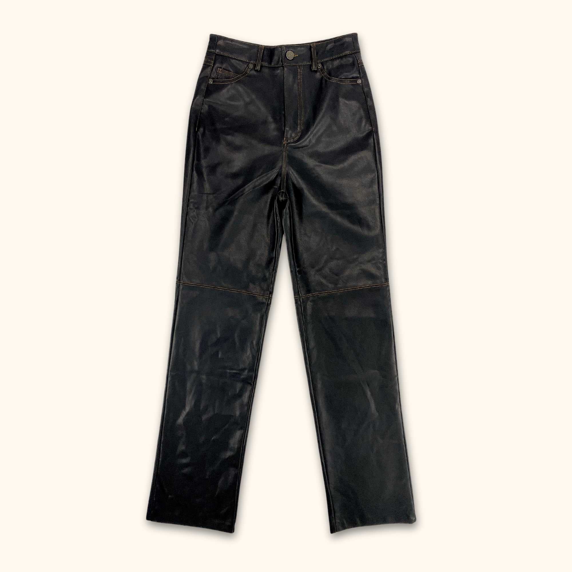 Pull & Bear Black Faux Leather Straight Leg Trousers - Size Small - - Jeans & Trousers