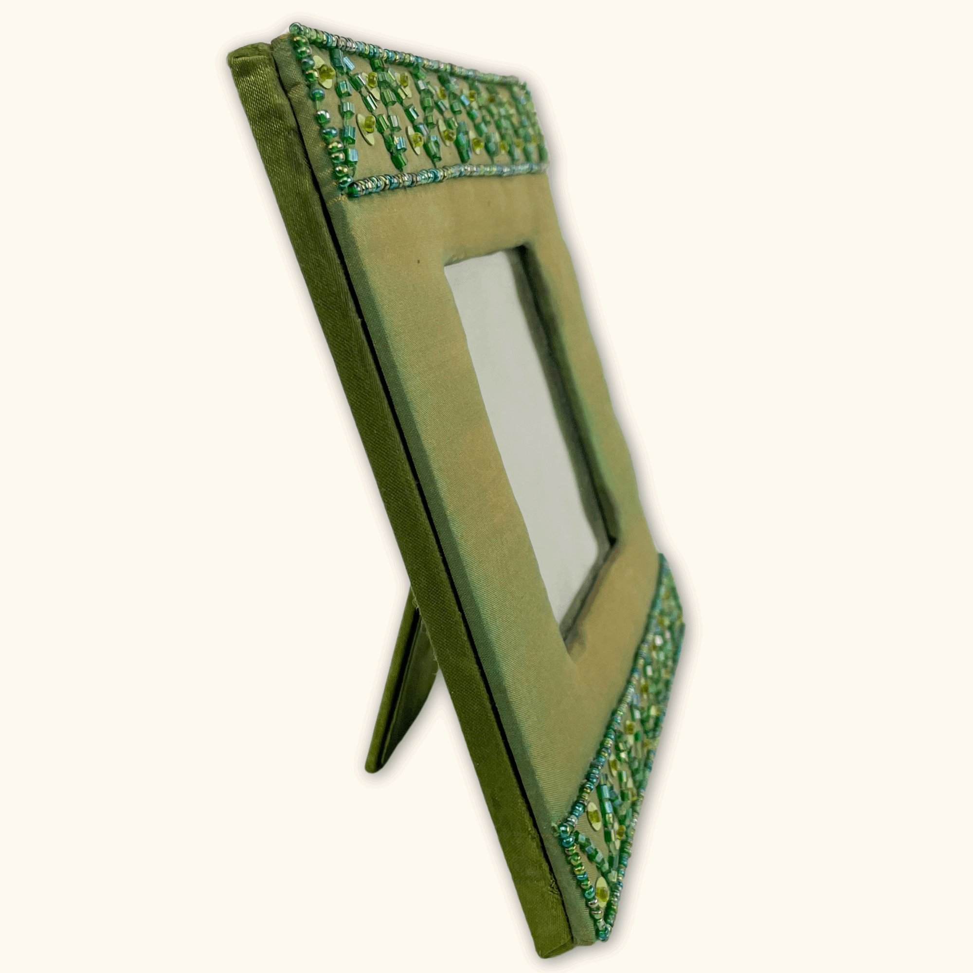Olive Green Beaded Sequin Square Picture Frame -  - Picture Frames