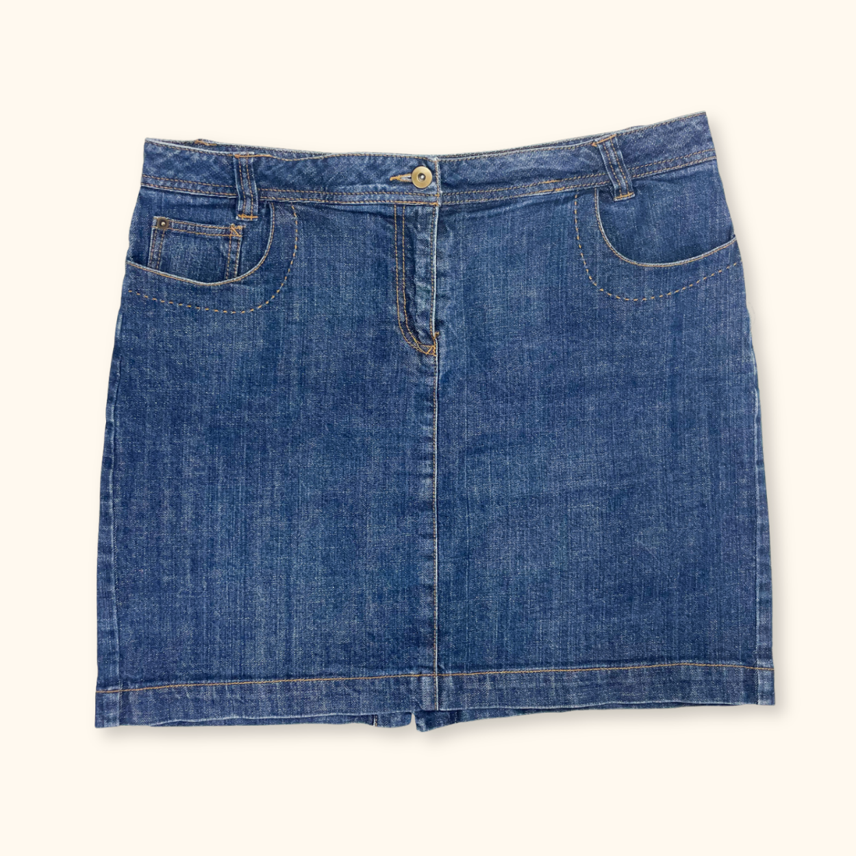 Vintage BHS Deep Blue Denim Mini Skirt - Size 16 Petite BHS