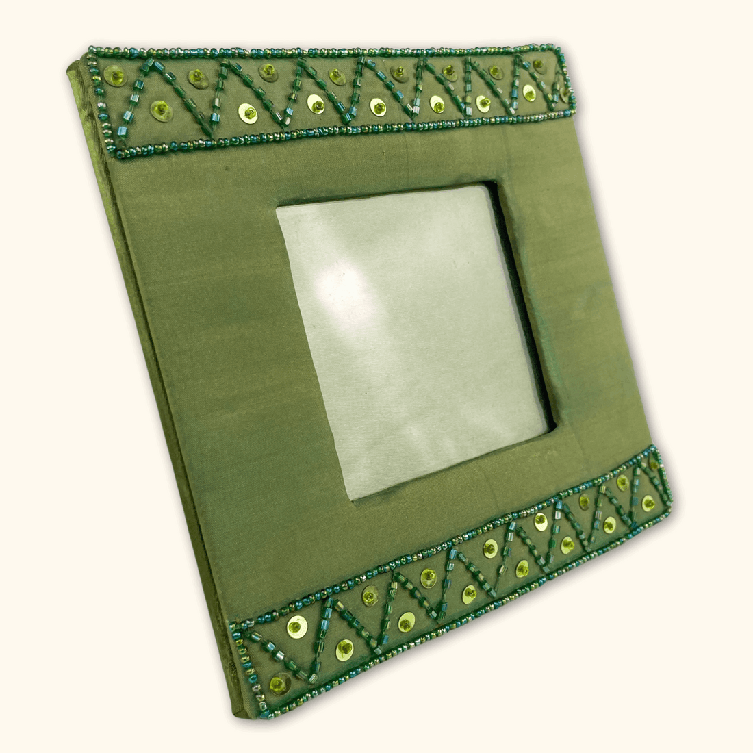 Olive Green Beaded Sequin Square Picture Frame -  - Picture Frames