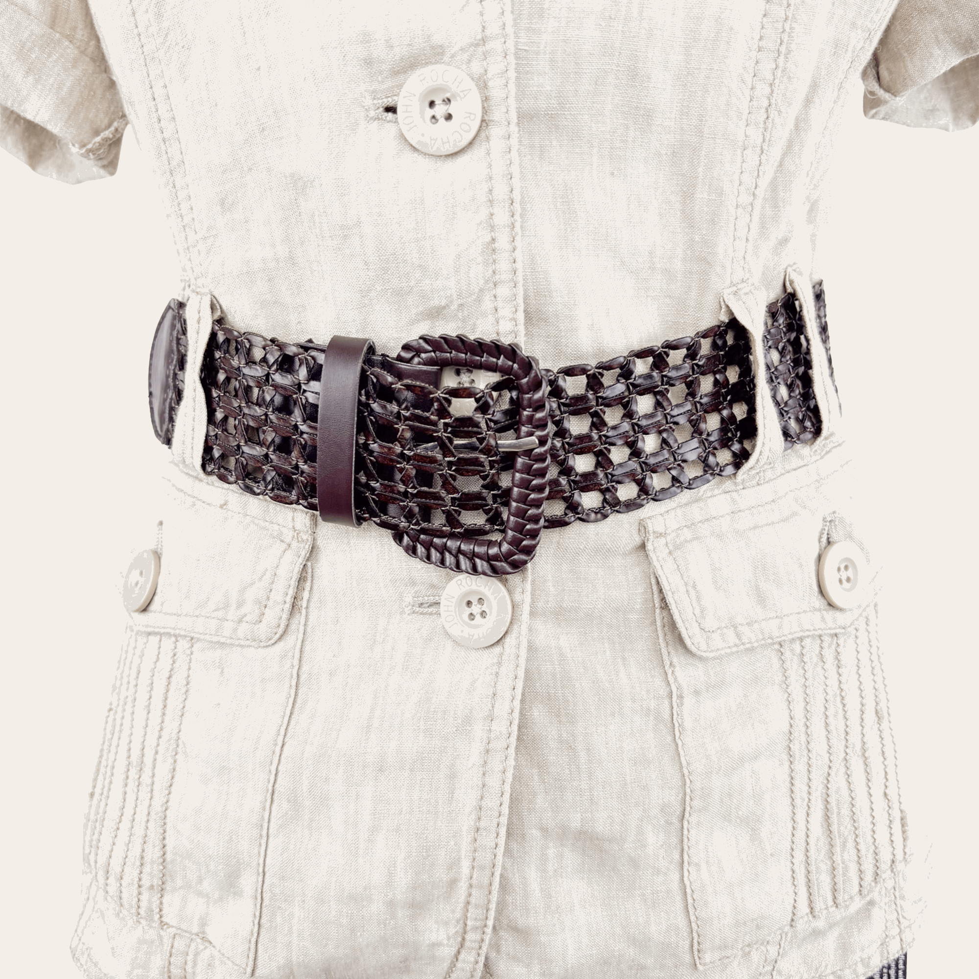 John Rocha Beige 100% Linen Short Sleeve Shirt - Size 10 John Rocha