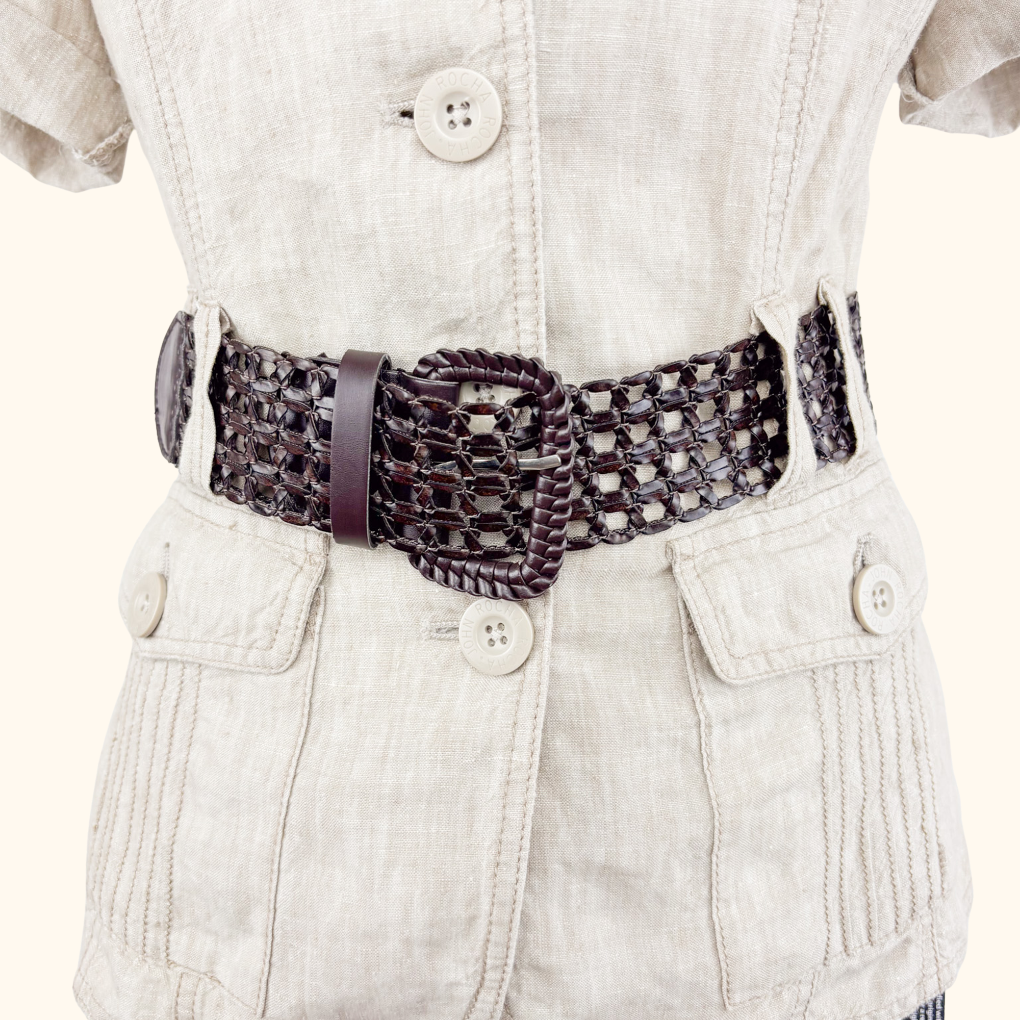 John Rocha Beige 100% Linen Short Sleeve Shirt - Size 10 John Rocha