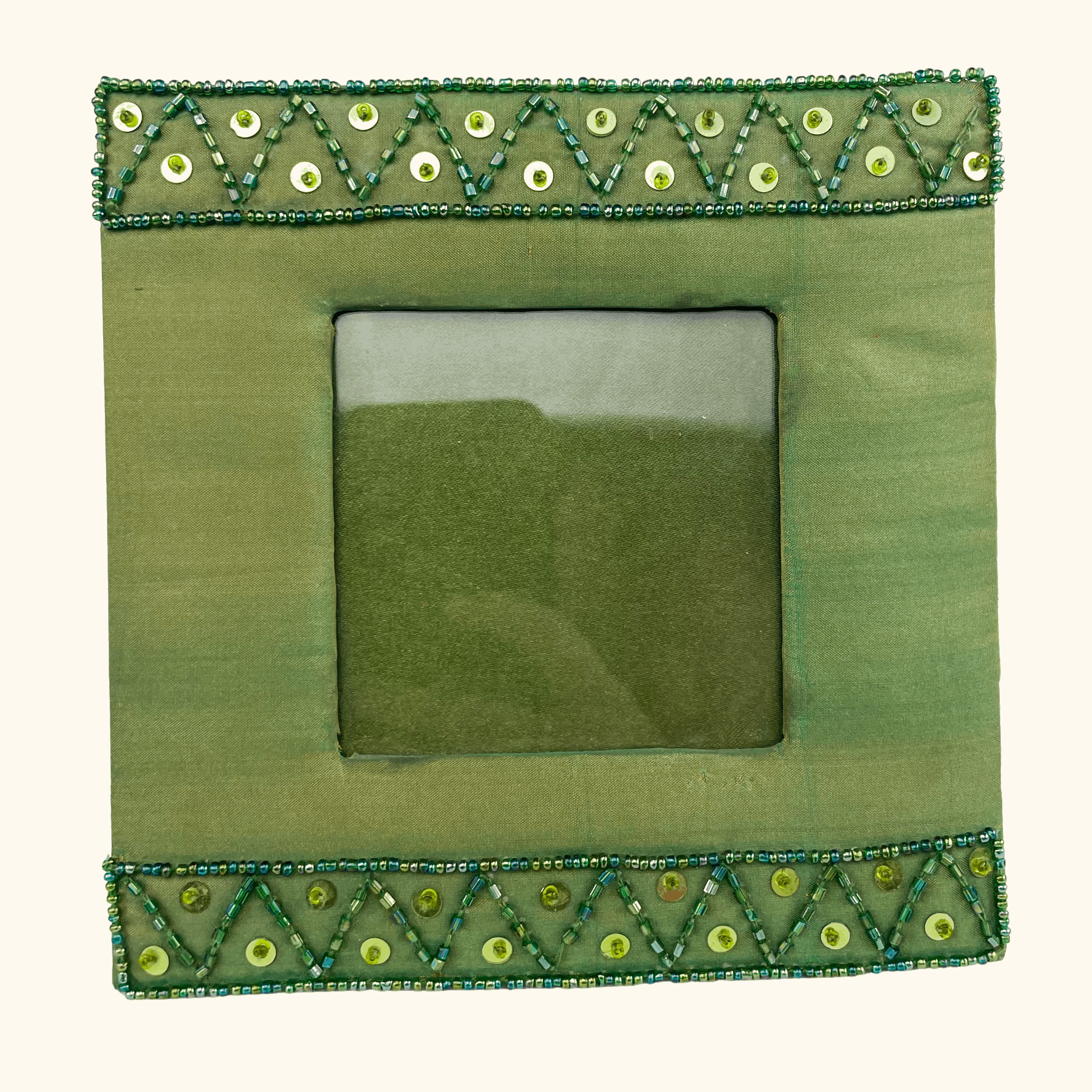Olive Green Beaded Sequin Square Picture Frame -  - Picture Frames
