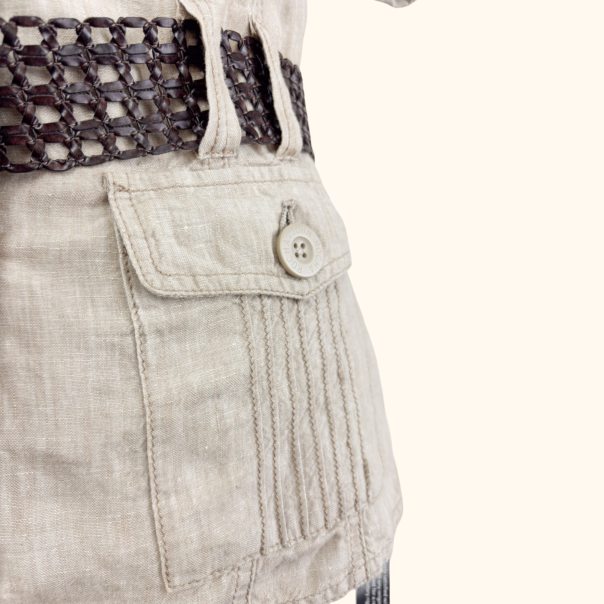 John Rocha Beige 100% Linen Short Sleeve Shirt - Size 10 John Rocha