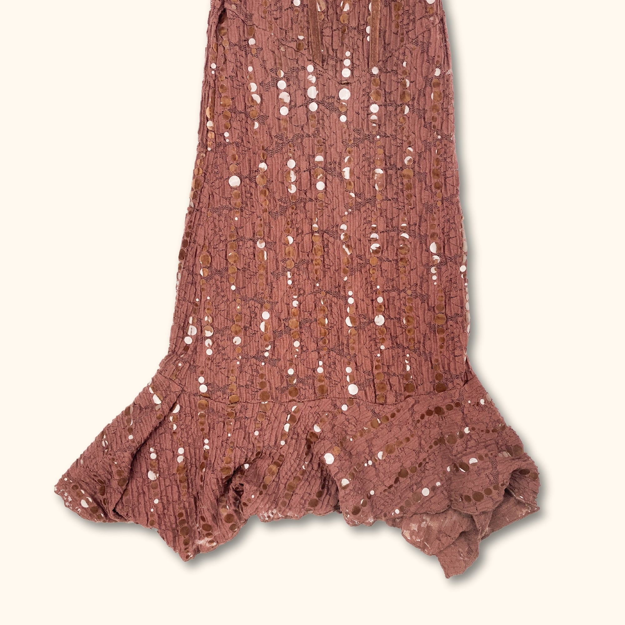 Y2K Brown Lace Midi Dress - Size Small - - Dresses