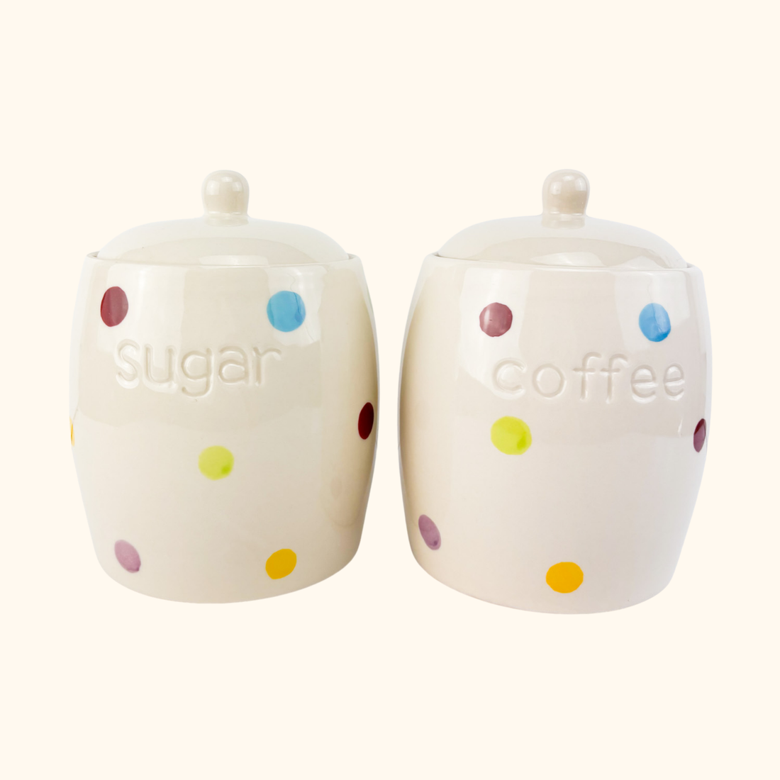 Rainbow Polka Dot Coffee Sugar Storage Jars Sunshine Thrift