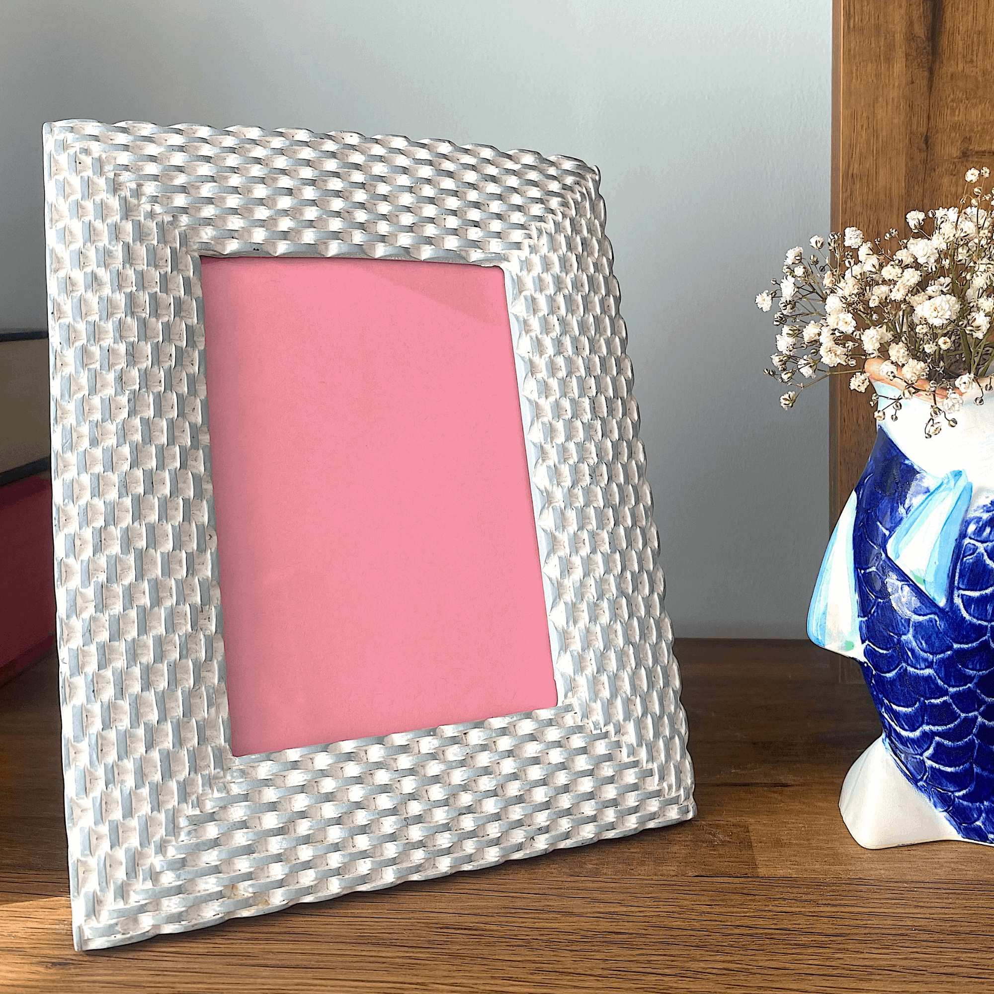 Light Blue and White Pottery 4x6 Picture Frame - - Picture Frames