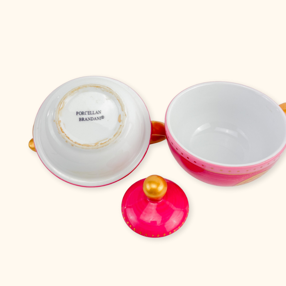 Pink and Gold Tea For One Teapot and Cup Porcellan Brandani