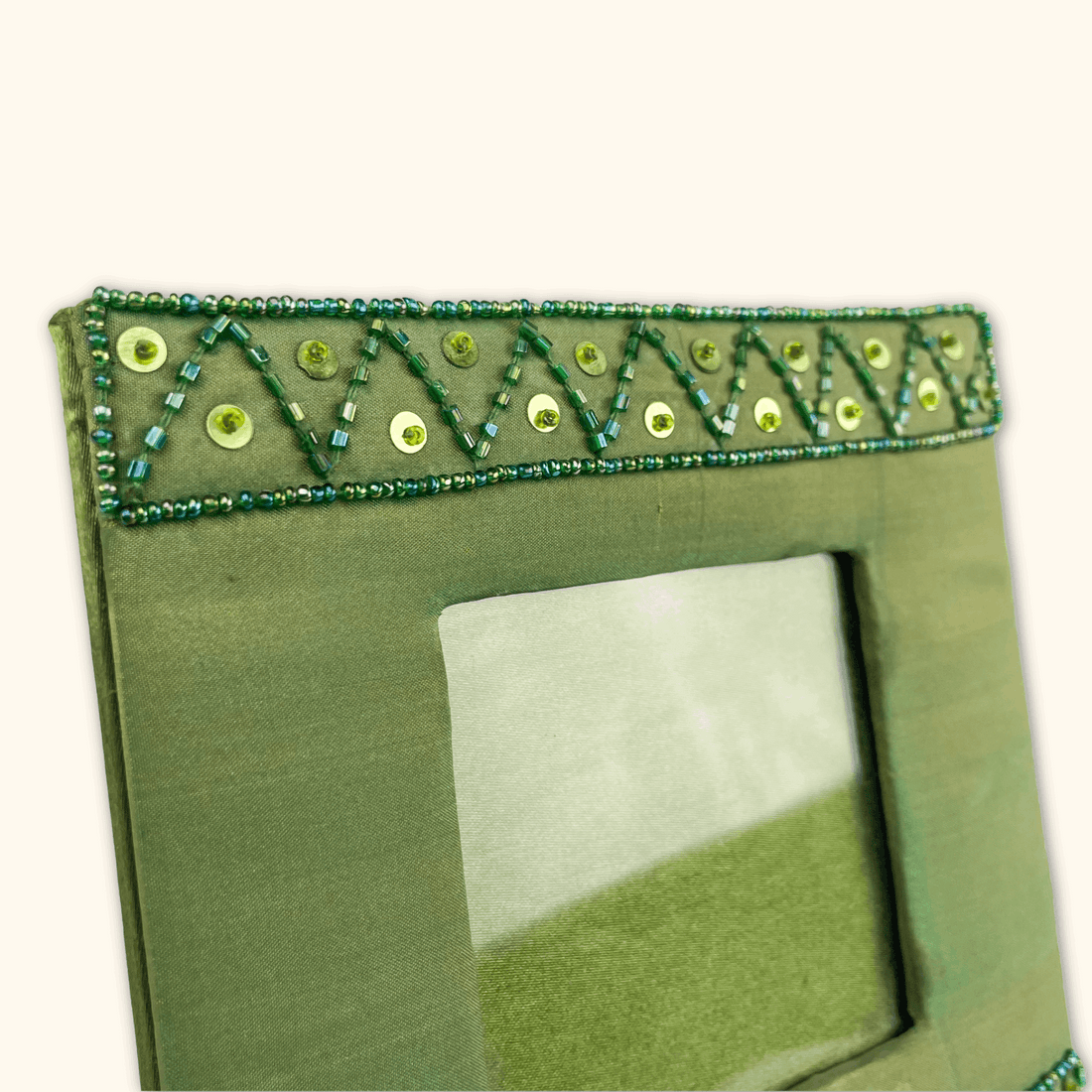 Olive Green Beaded Sequin Square Picture Frame -  - Picture Frames
