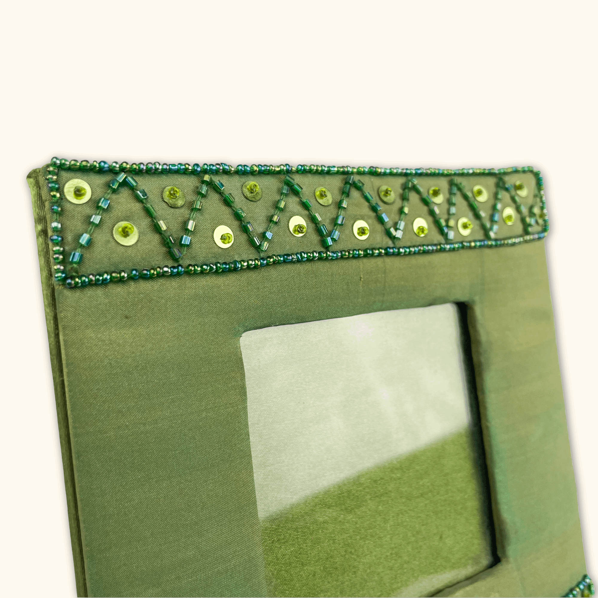Olive Green Beaded Sequin Square Picture Frame -  - Picture Frames