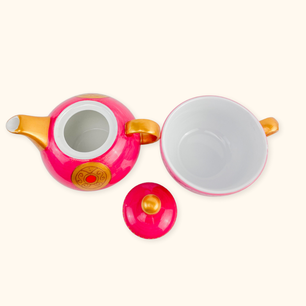 Pink and Gold Tea For One Teapot and Cup Porcellan Brandani