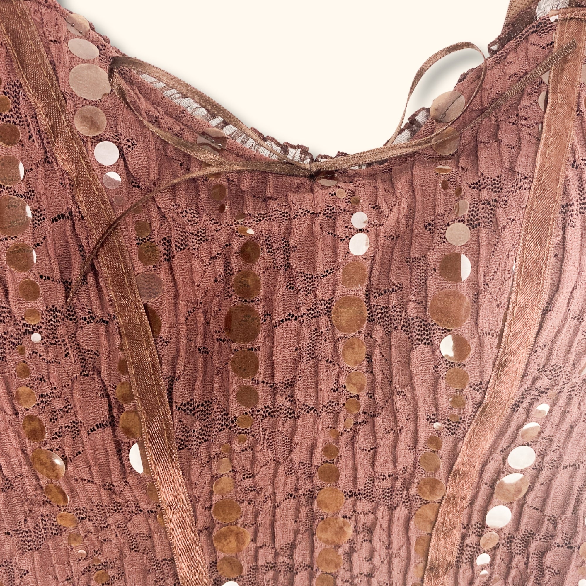 Y2K Brown Lace Midi Dress - Size Small - - Dresses
